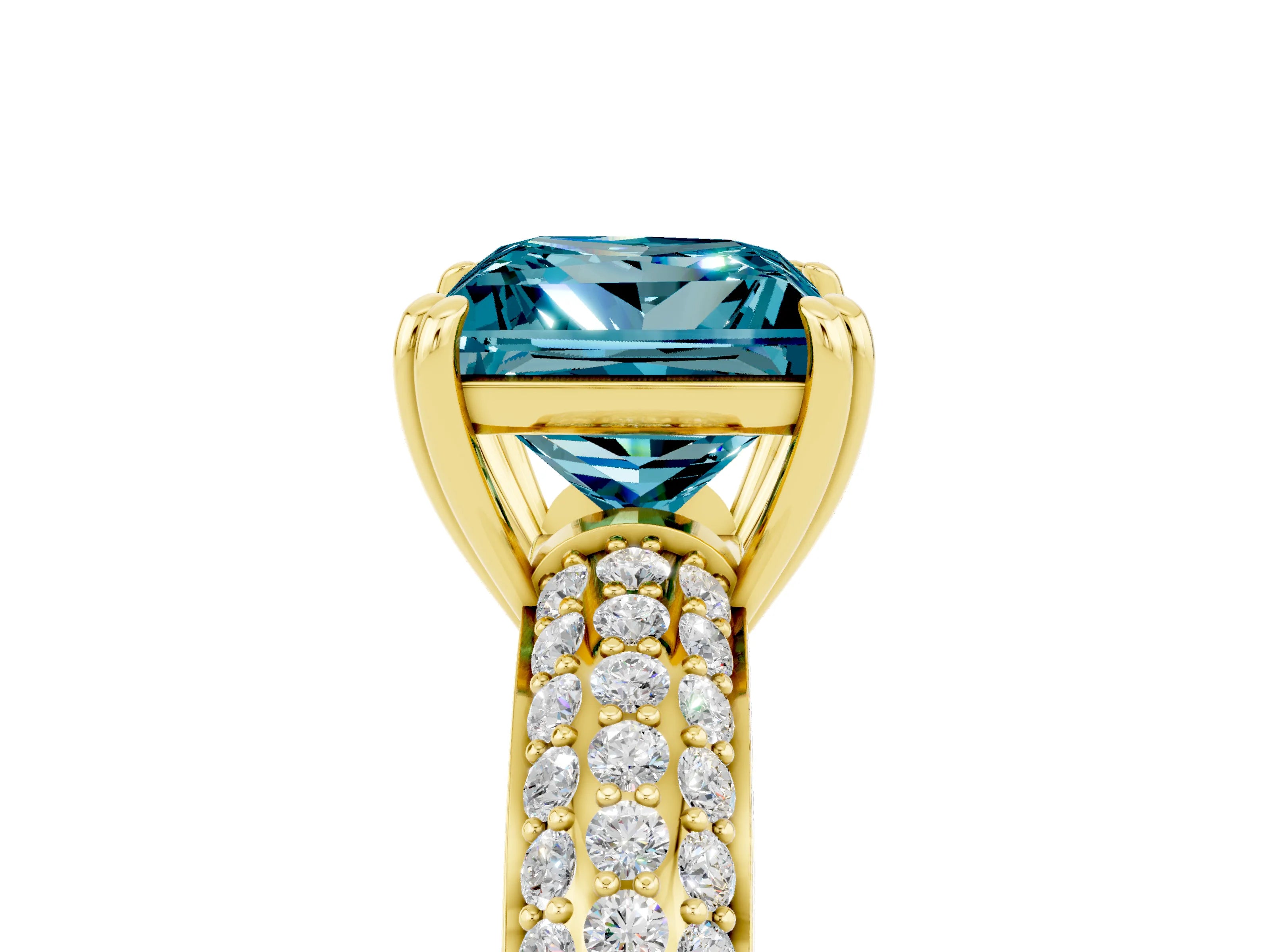 Yellow gold Princess Cut Cut Pave Diamond Engagement Ring with Channel Set Band and Four-Prong Setting_5