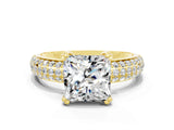 Yellow gold Princess Cut Cut Pave Diamond Engagement Ring with Channel Set Band and Four-Prong Setting