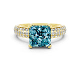 Yellow gold Princess Cut Cut Pave Diamond Engagement Ring with Channel Set Band and Four-Prong Setting