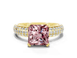 Yellow gold Princess Cut Cut Pave Diamond Engagement Ring with Channel Set Band and Four-Prong Setting