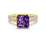 Yellow gold Princess Cut Cut Pave Diamond Engagement Ring with Channel Set Band and Four-Prong Setting