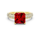 Yellow gold Princess Cut Cut Pave Diamond Engagement Ring with Channel Set Band and Four-Prong Setting