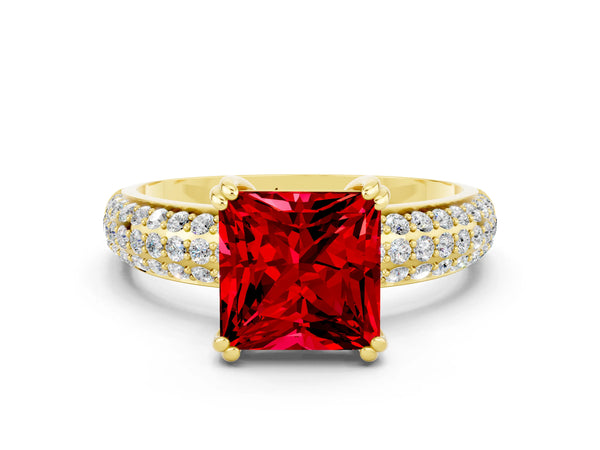 Yellow gold Princess Cut Cut Pave Diamond Engagement Ring with Channel Set Band and Four-Prong Setting