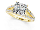 Yellow gold Princess Cut Cut Split Shank Pave Diamond Engagement Ring with Four-Prong Setting_1