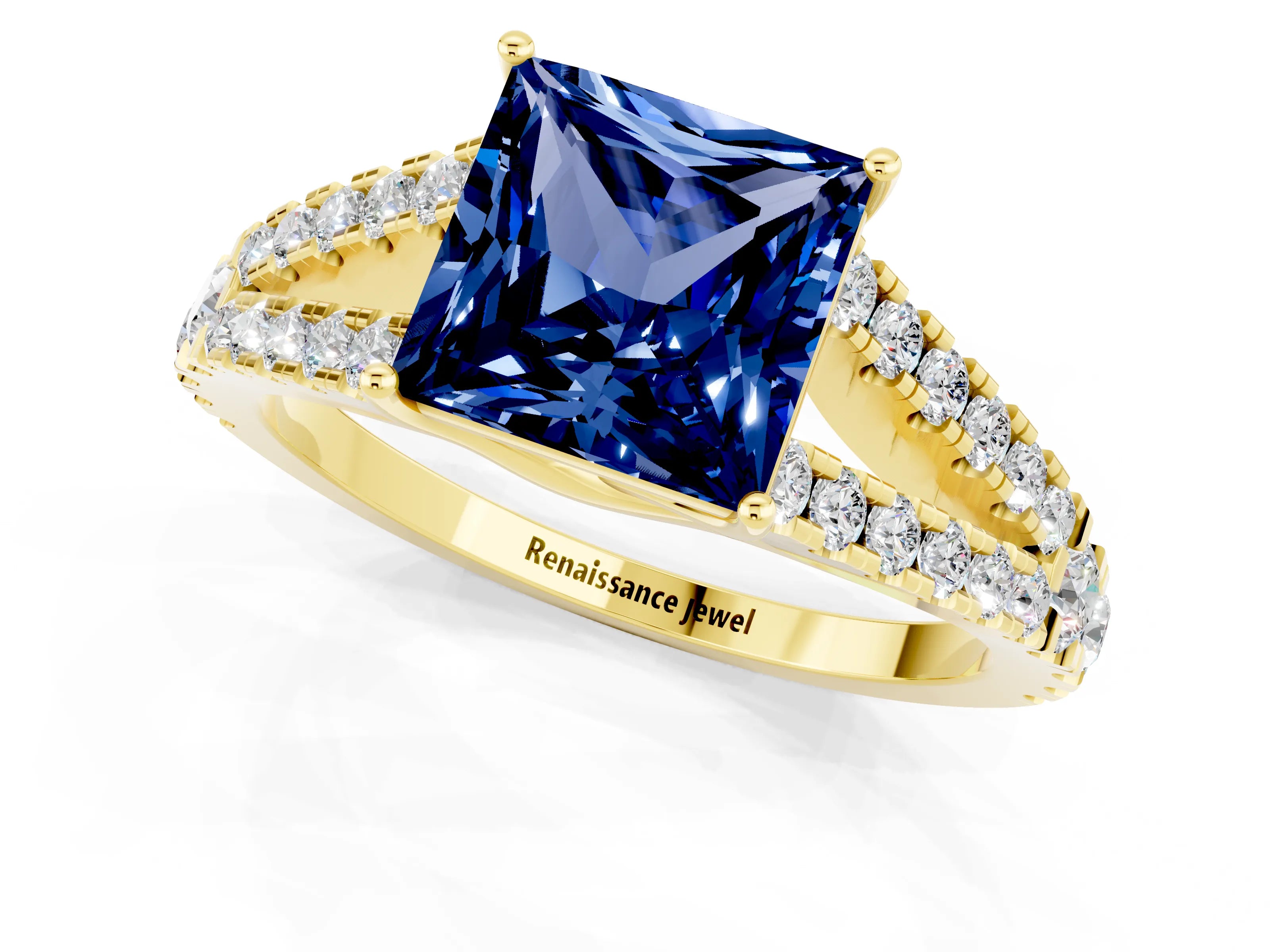 Yellow gold Princess Cut Cut Split Shank Pave Diamond Engagement Ring with Four-Prong Setting_1