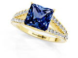 Yellow gold Princess Cut Cut Split Shank Pave Diamond Engagement Ring with Four-Prong Setting_1