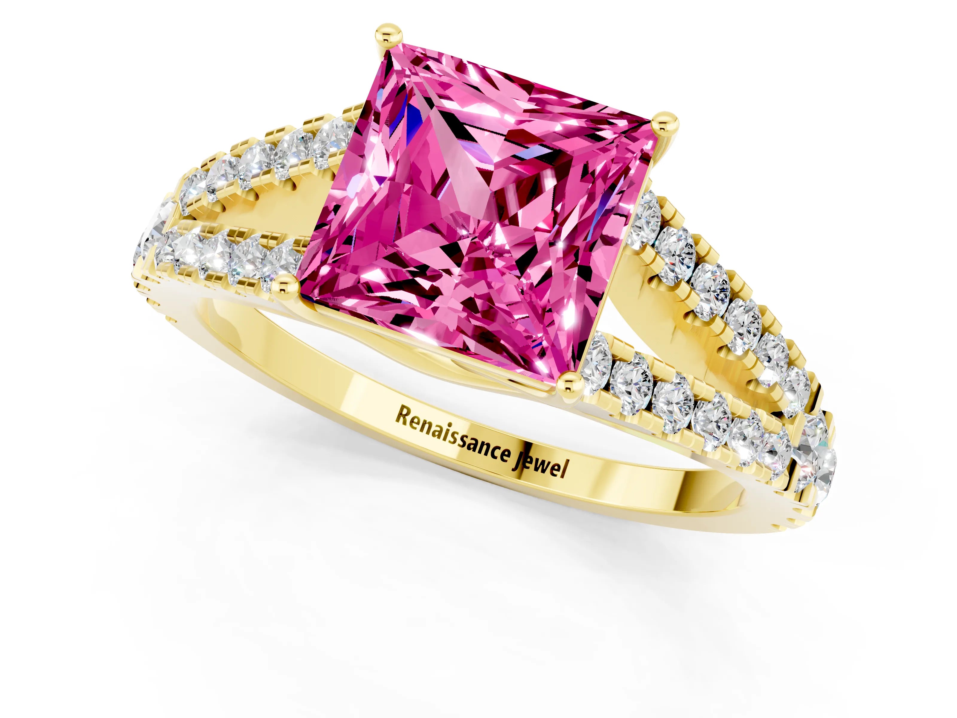 Yellow gold Princess Cut Cut Split Shank Pave Diamond Engagement Ring with Four-Prong Setting_1