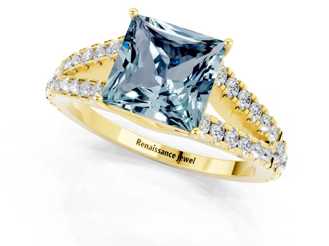 Yellow gold Princess Cut Cut Split Shank Pave Diamond Engagement Ring with Four-Prong Setting_1