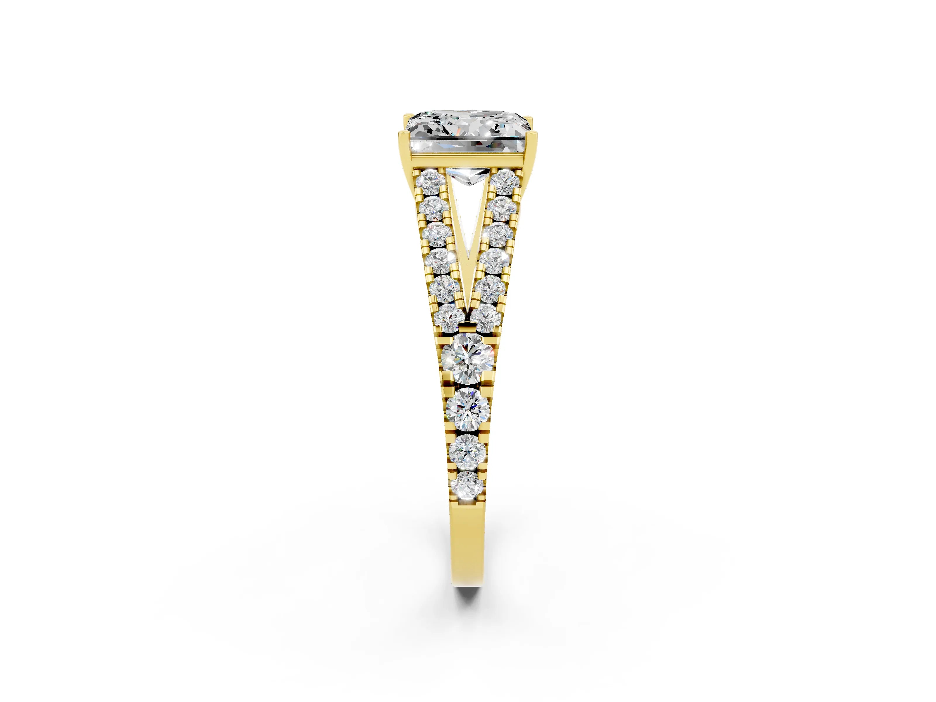 Yellow gold Princess Cut Cut Split Shank Pave Diamond Engagement Ring with Four-Prong Setting_2