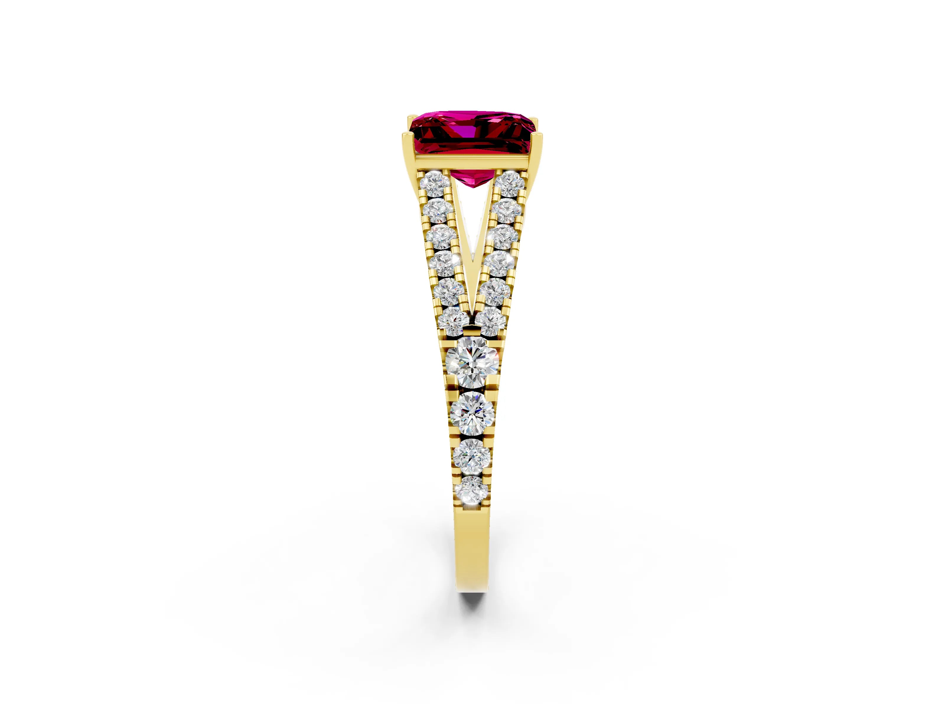 Yellow gold Princess Cut Cut Split Shank Pave Diamond Engagement Ring with Four-Prong Setting_2