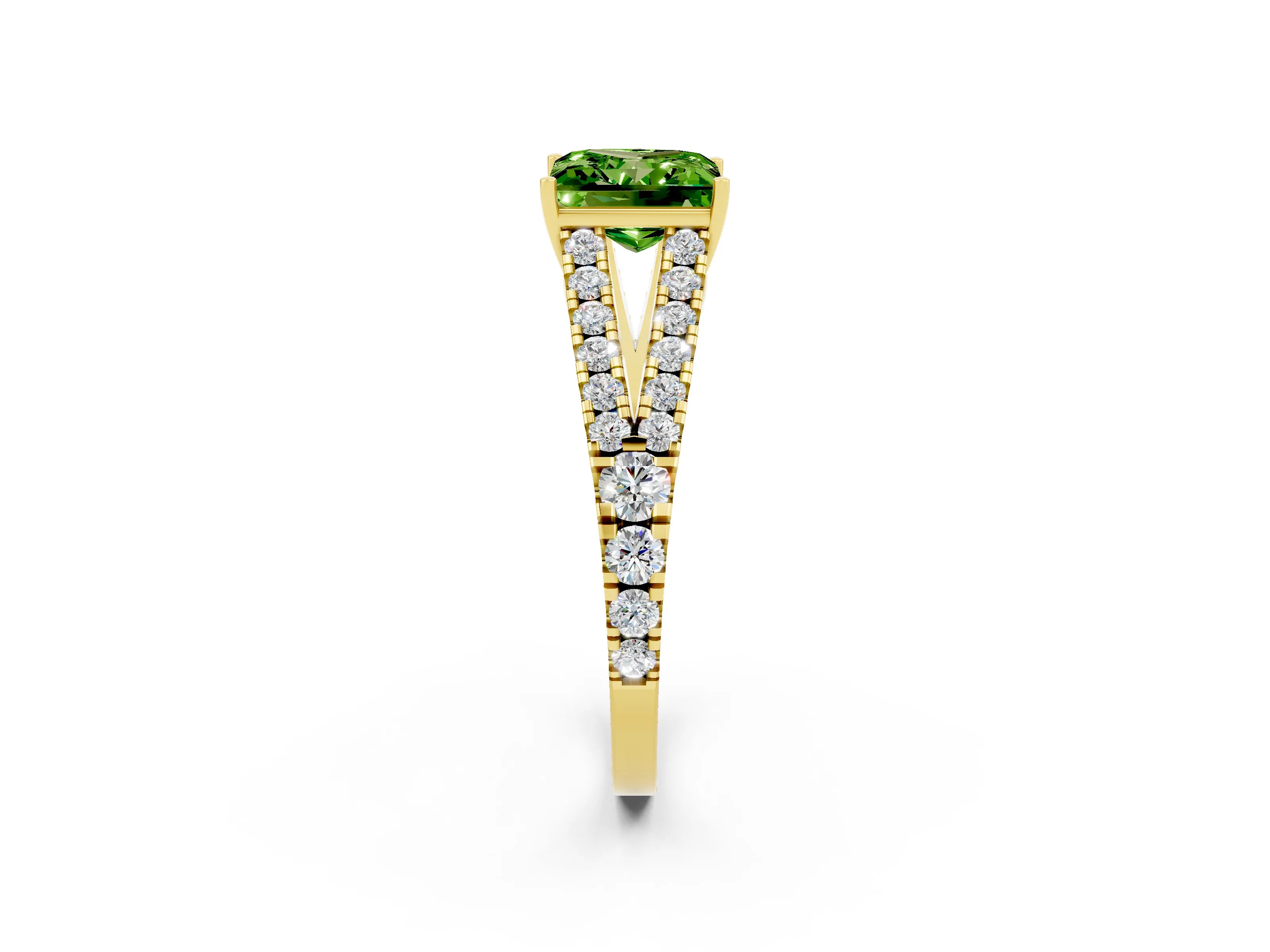Yellow gold Princess Cut Cut Split Shank Pave Diamond Engagement Ring with Four-Prong Setting_2