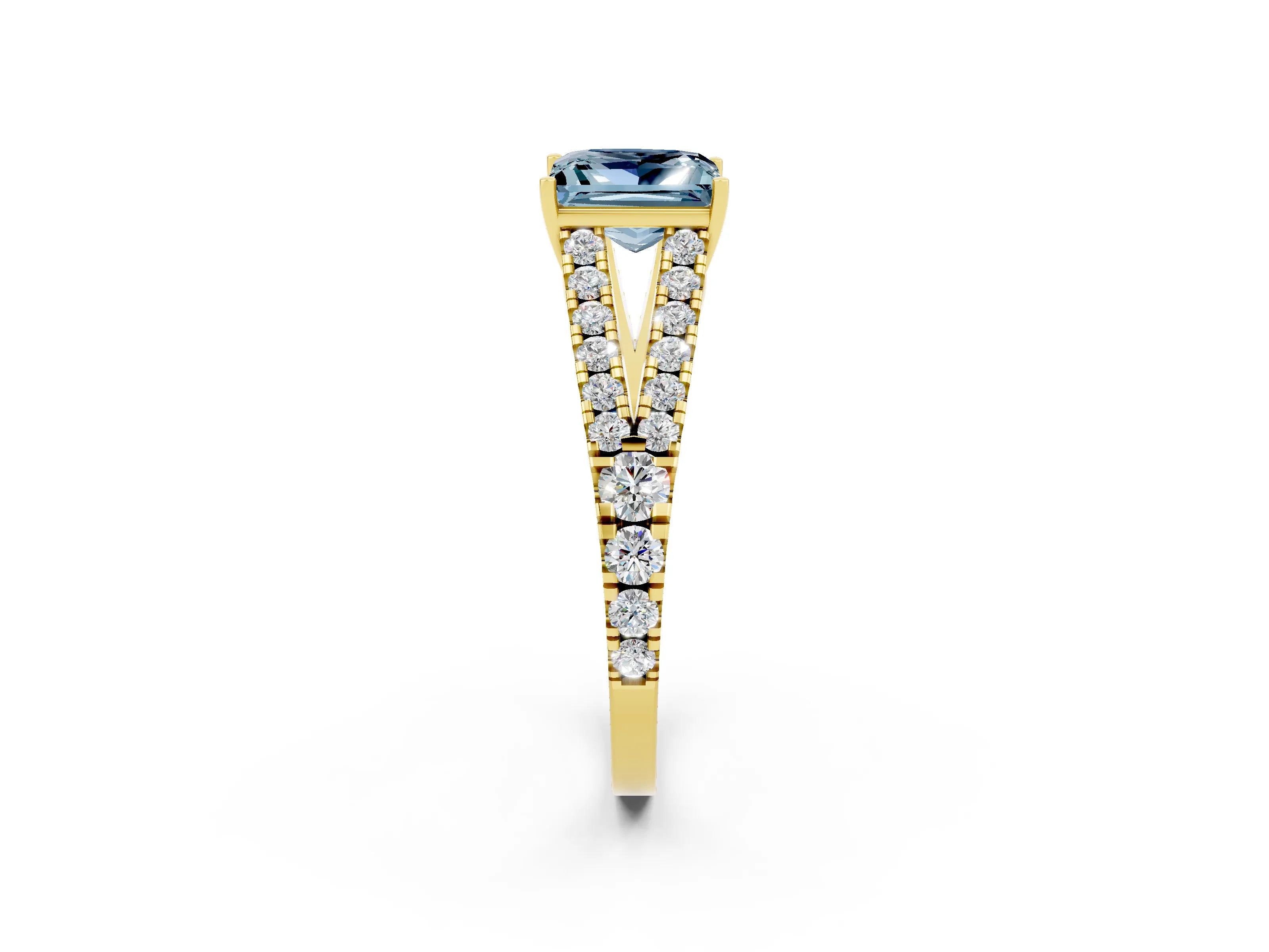 Yellow gold Princess Cut Cut Split Shank Pave Diamond Engagement Ring with Four-Prong Setting_2