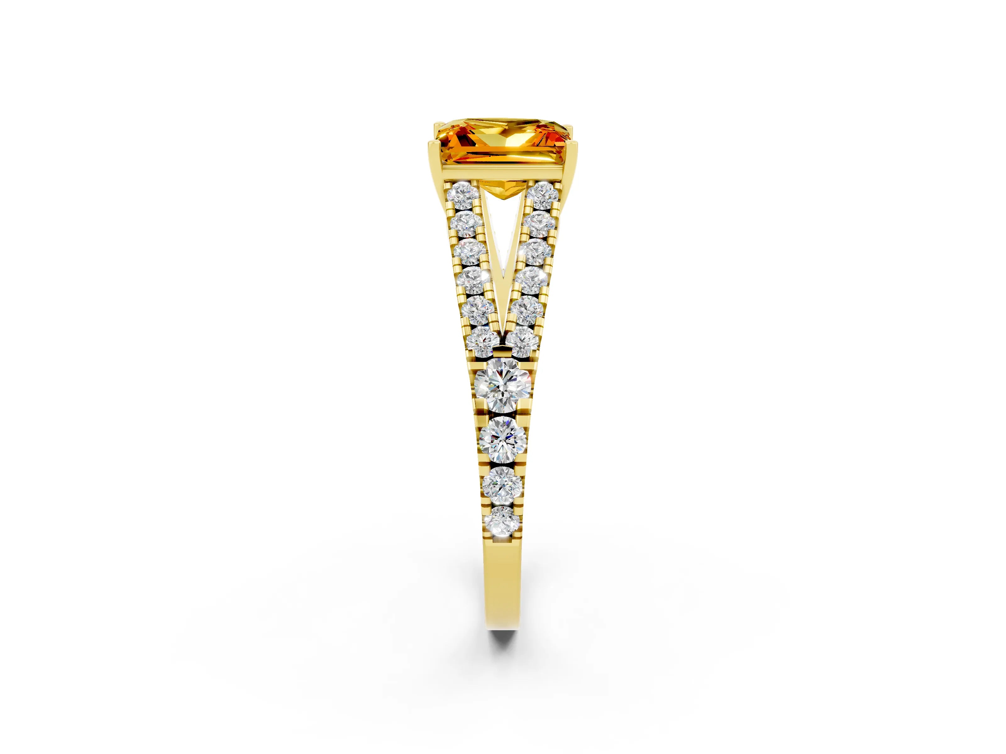Yellow gold Princess Cut Cut Split Shank Pave Diamond Engagement Ring with Four-Prong Setting_2