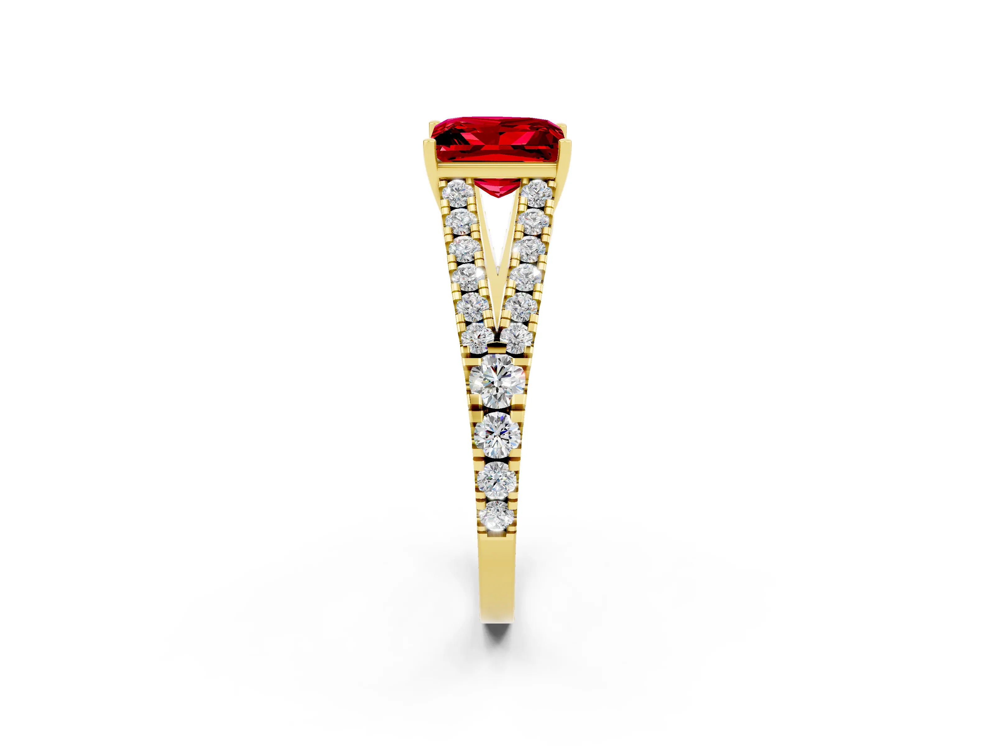 Yellow gold Princess Cut Cut Split Shank Pave Diamond Engagement Ring with Four-Prong Setting_2