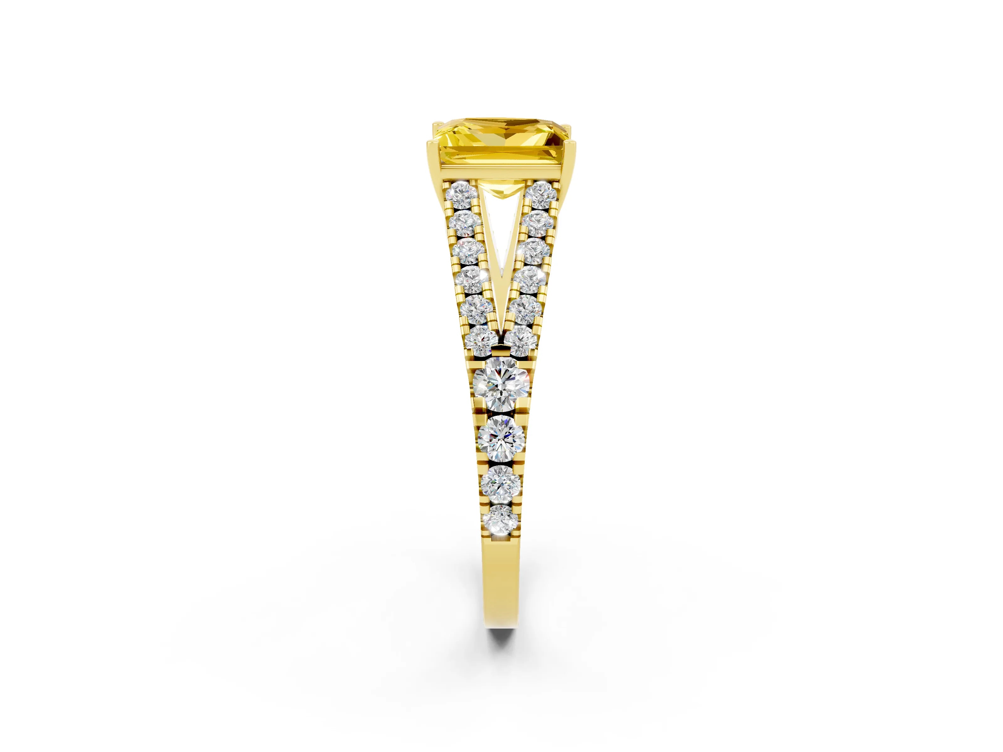 Yellow gold Princess Cut Cut Split Shank Pave Diamond Engagement Ring with Four-Prong Setting_2