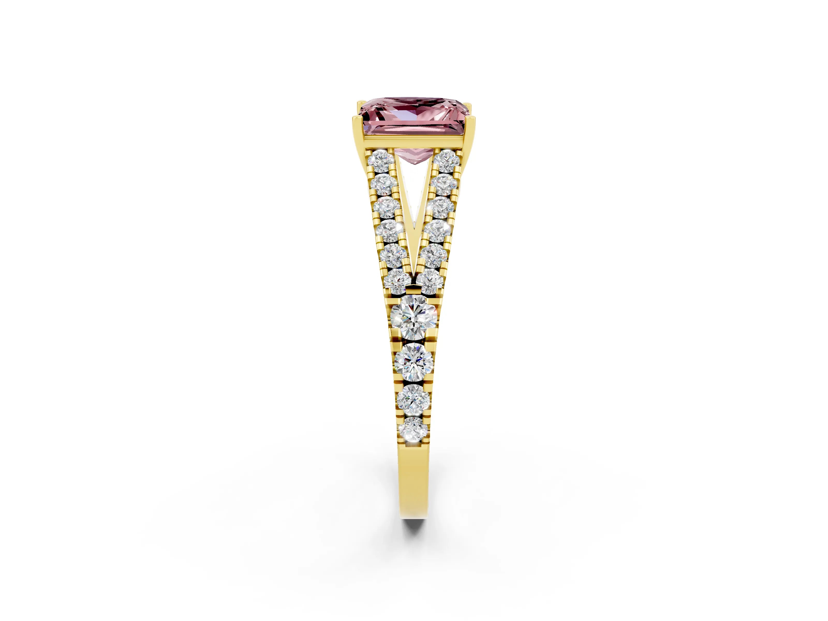 Yellow gold Princess Cut Cut Split Shank Pave Diamond Engagement Ring with Four-Prong Setting_2