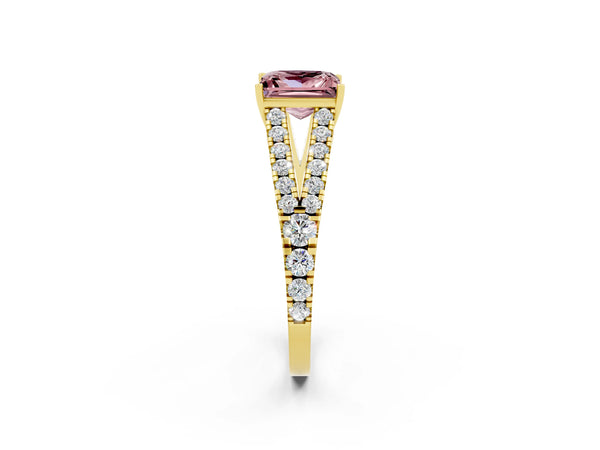 Yellow gold Princess Cut Cut Split Shank Pave Diamond Engagement Ring with Four-Prong Setting