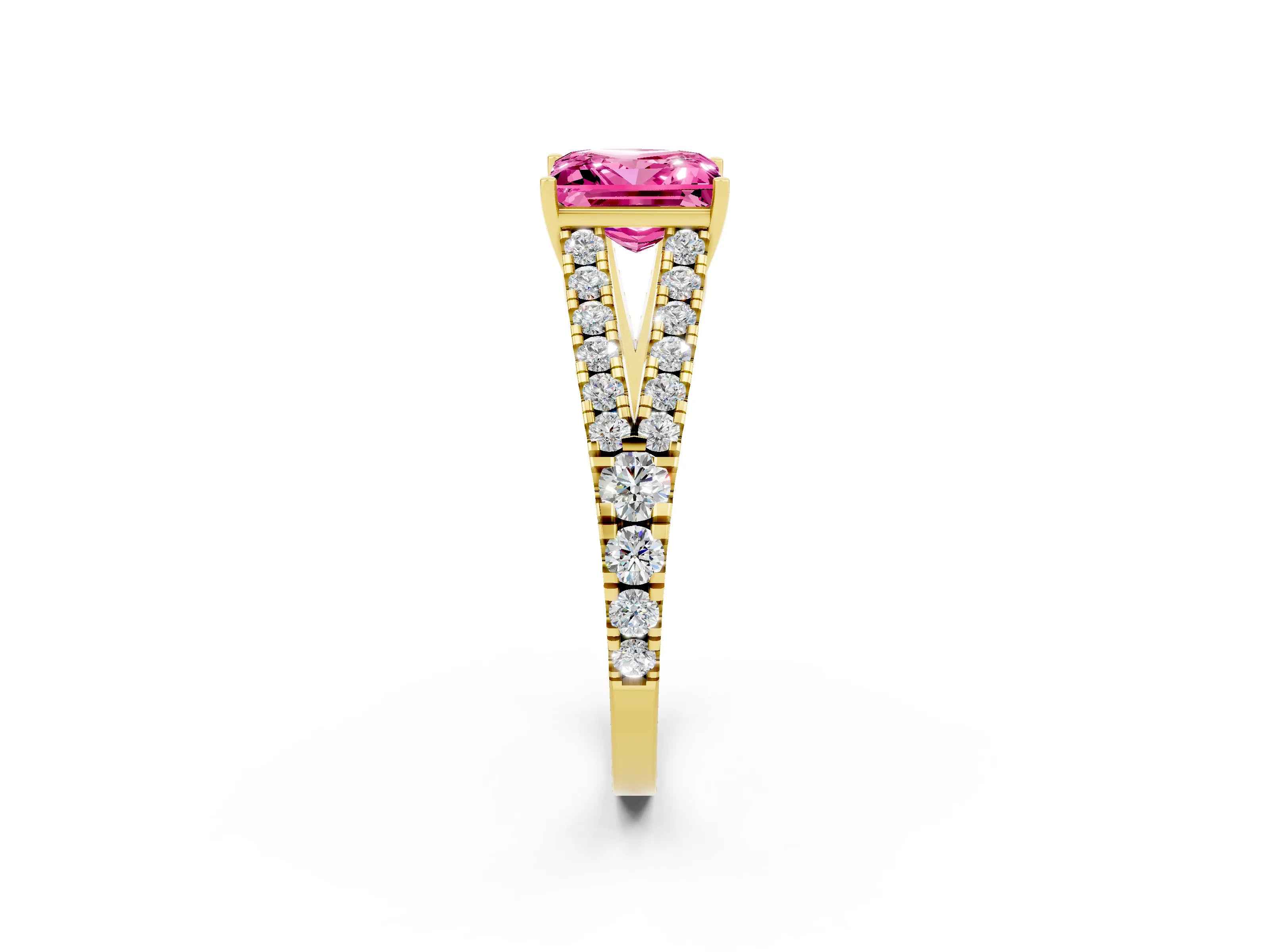 Yellow gold Princess Cut Cut Split Shank Pave Diamond Engagement Ring with Four-Prong Setting_2