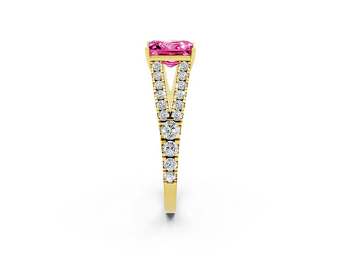 Yellow gold Princess Cut Cut Split Shank Pave Diamond Engagement Ring with Four-Prong Setting_2