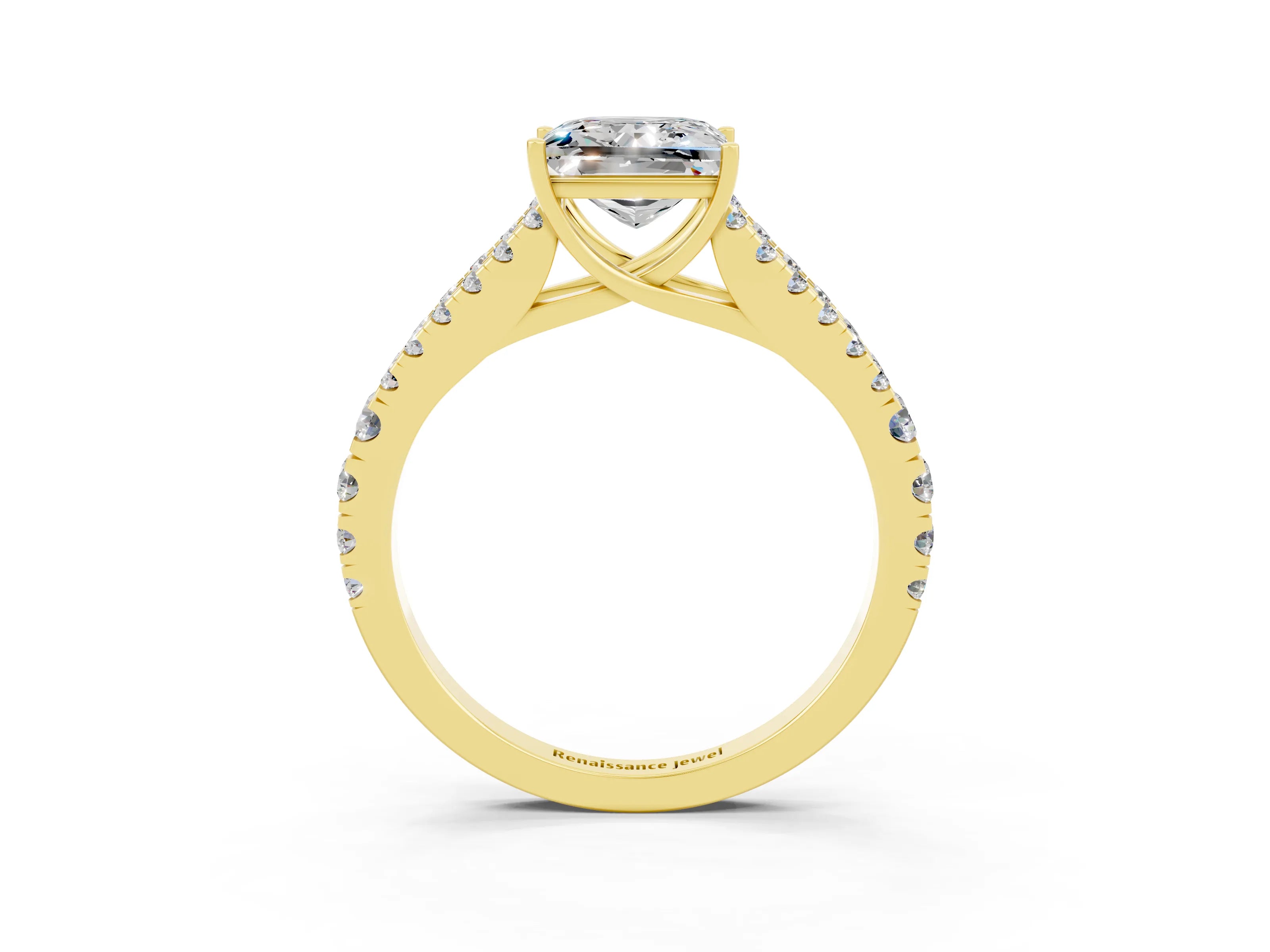 Yellow gold Princess Cut Cut Split Shank Pave Diamond Engagement Ring with Four-Prong Setting_3
