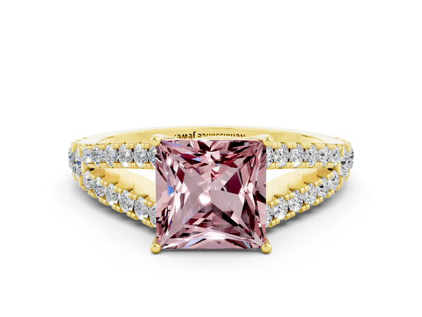 Yellow gold Princess Cut Cut Split Shank Pave Diamond Engagement Ring with Four-Prong Setting