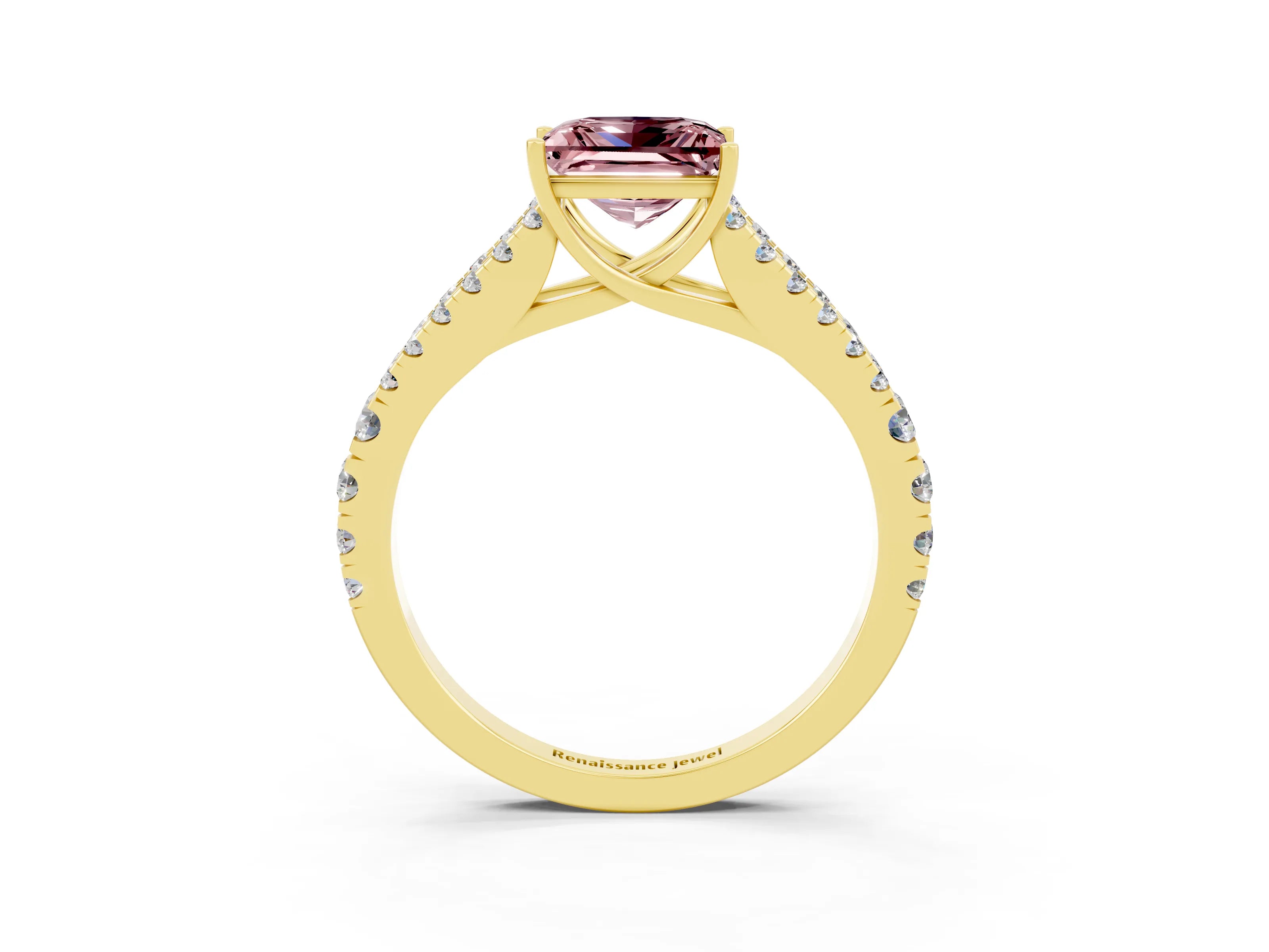 Yellow gold Princess Cut Cut Split Shank Pave Diamond Engagement Ring with Four-Prong Setting_3