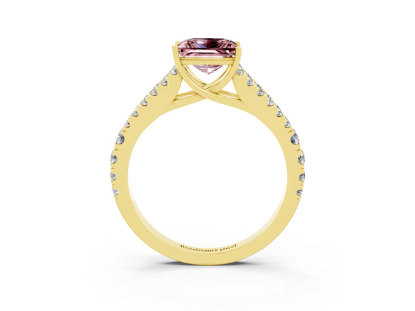 Yellow gold Princess Cut Cut Split Shank Pave Diamond Engagement Ring with Four-Prong Setting
