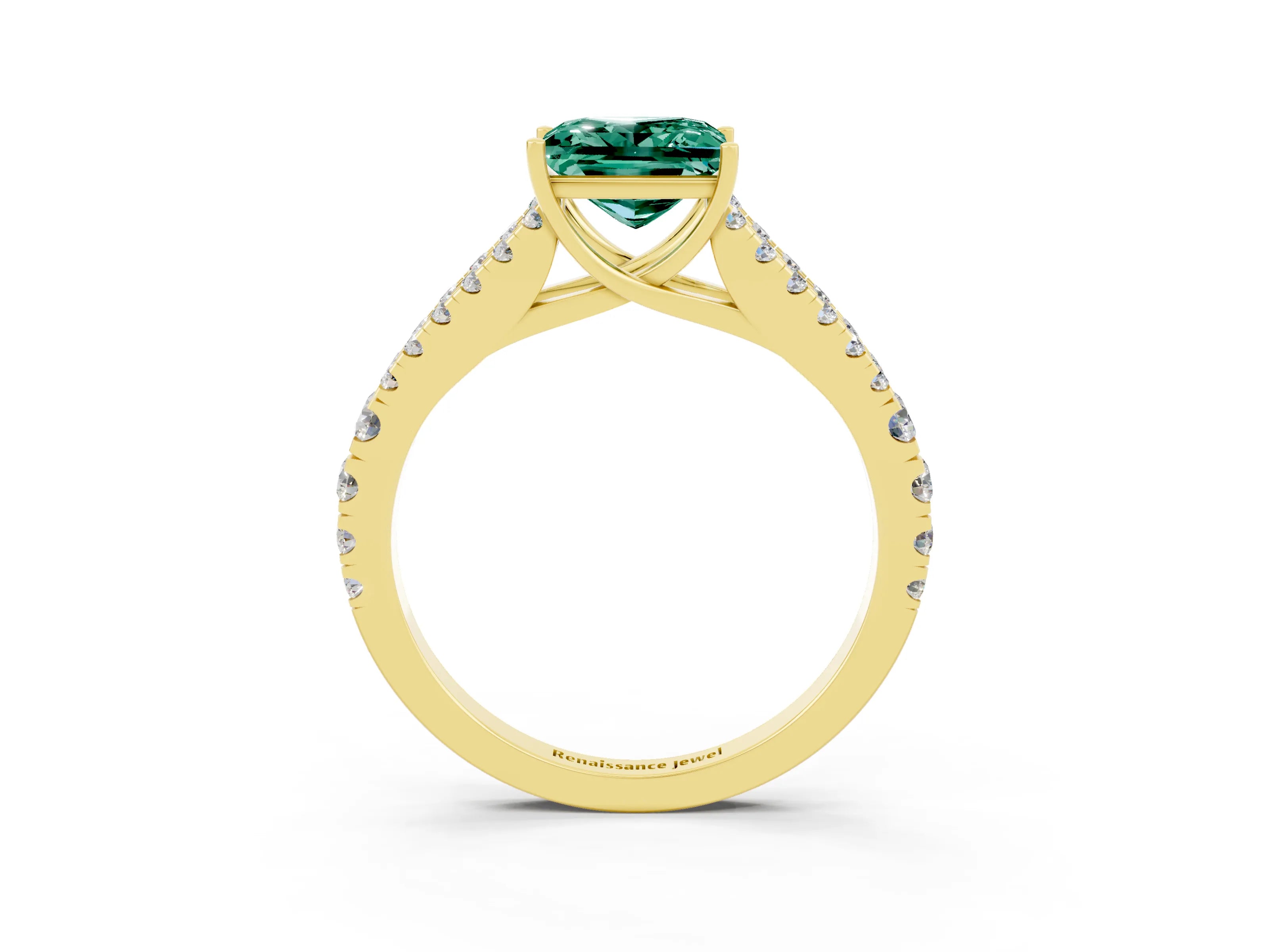 Yellow gold Princess Cut Cut Split Shank Pave Diamond Engagement Ring with Four-Prong Setting_3