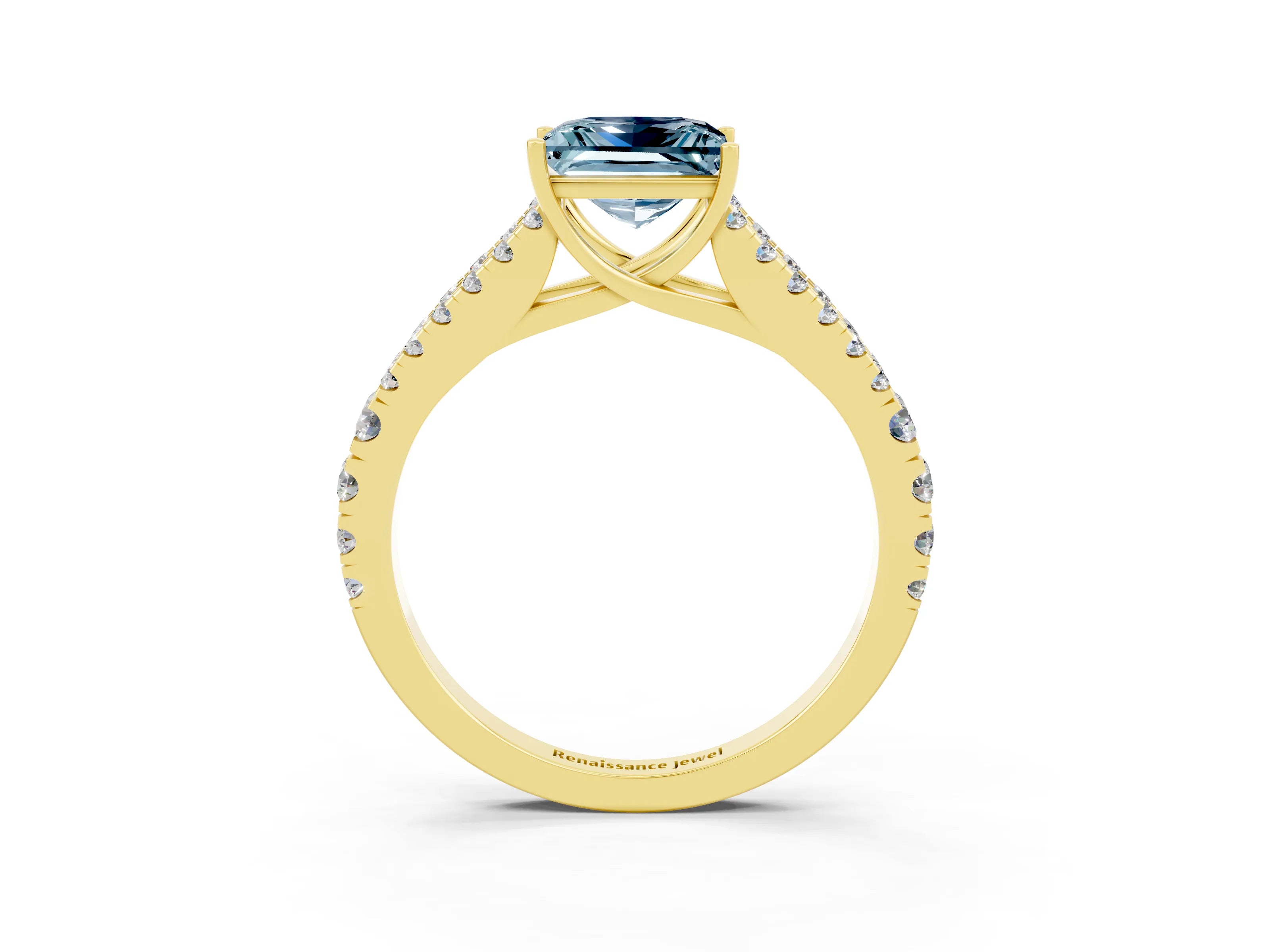 Yellow gold Princess Cut Cut Split Shank Pave Diamond Engagement Ring with Four-Prong Setting_3
