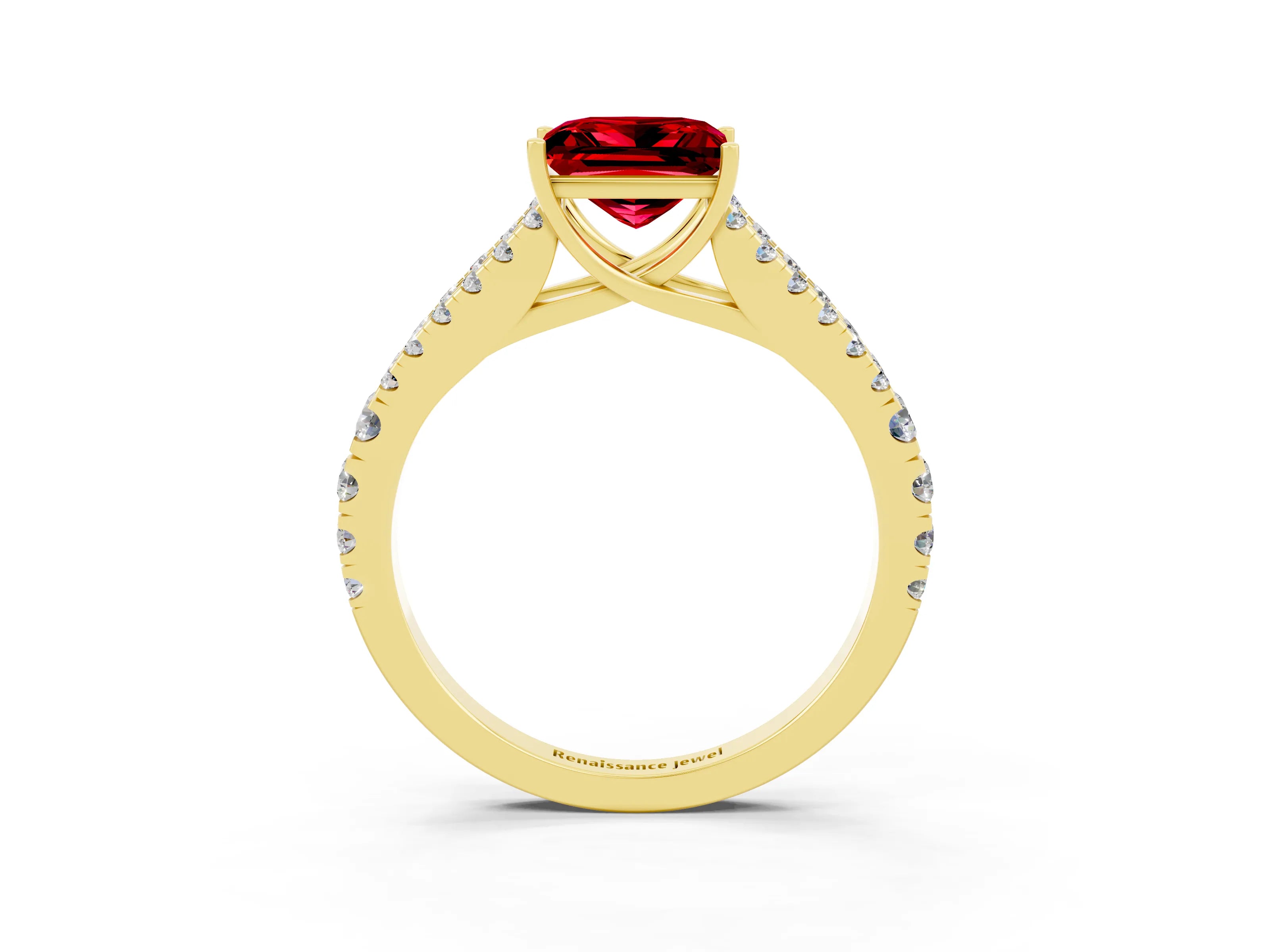 Yellow gold Princess Cut Cut Split Shank Pave Diamond Engagement Ring with Four-Prong Setting_3