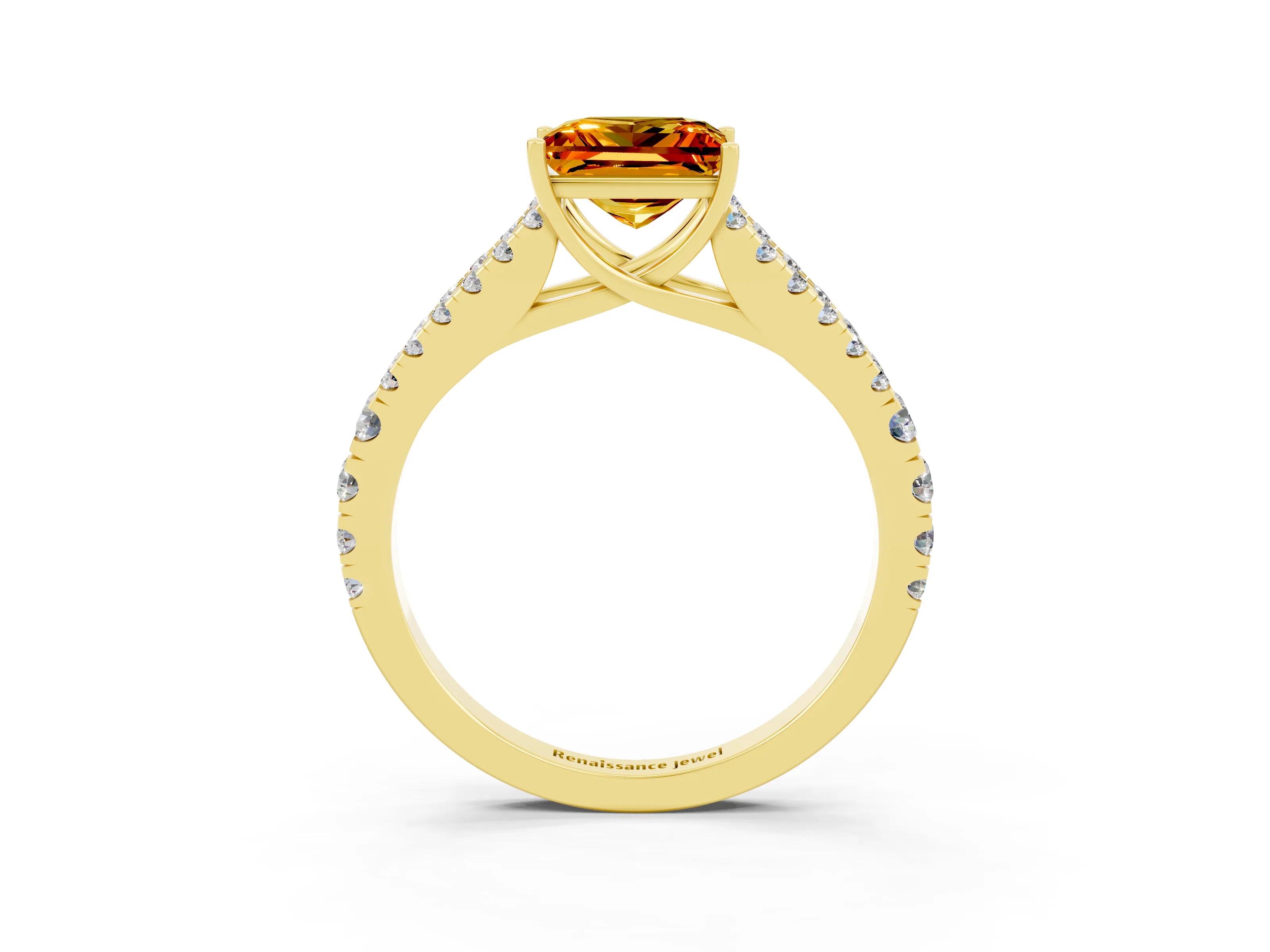 Yellow gold Princess Cut Cut Split Shank Pave Diamond Engagement Ring with Four-Prong Setting_3