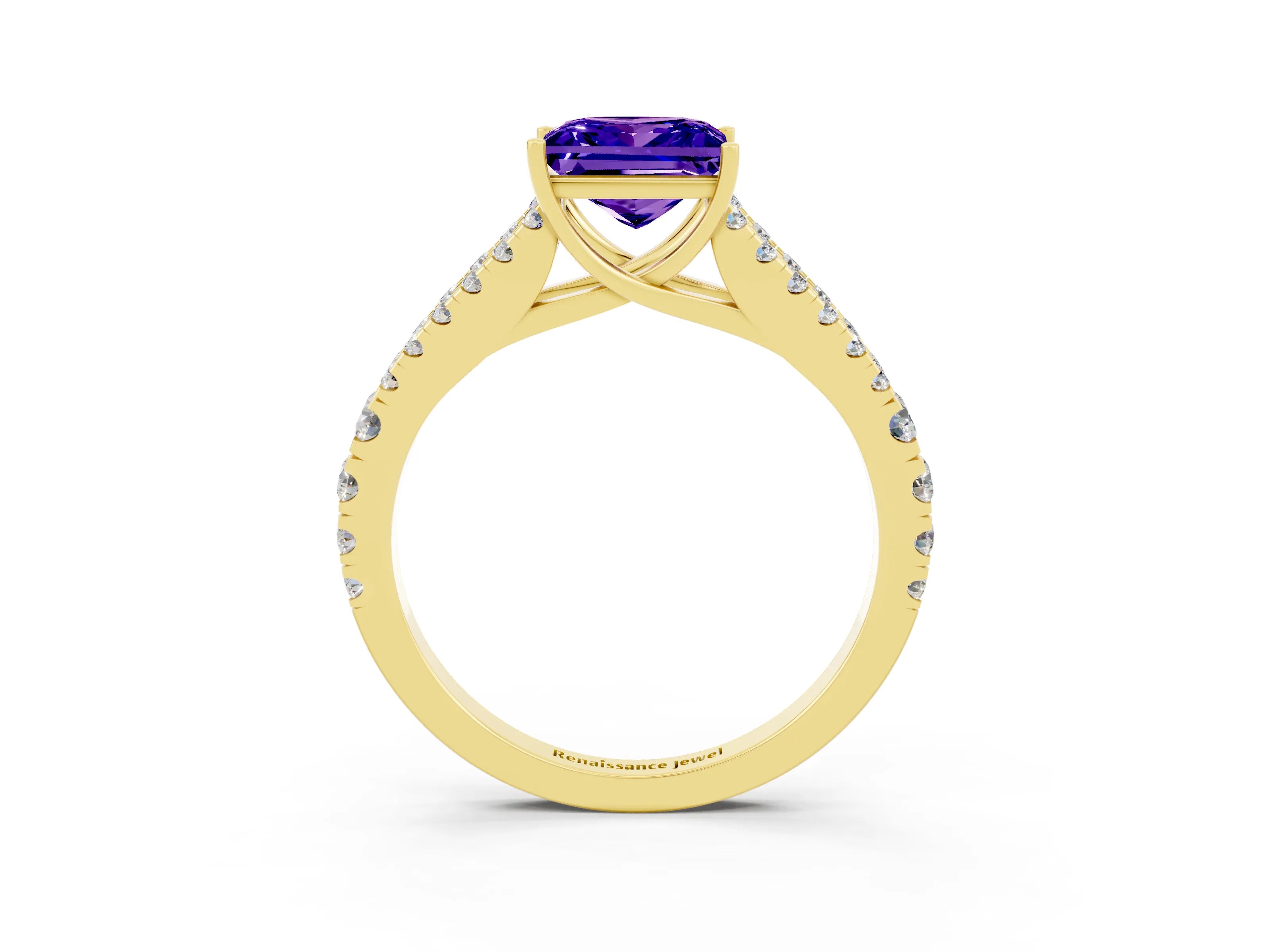 Yellow gold Princess Cut Cut Split Shank Pave Diamond Engagement Ring with Four-Prong Setting_3