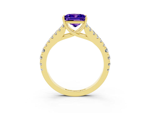 Yellow gold Princess Cut Cut Split Shank Pave Diamond Engagement Ring with Four-Prong Setting_3