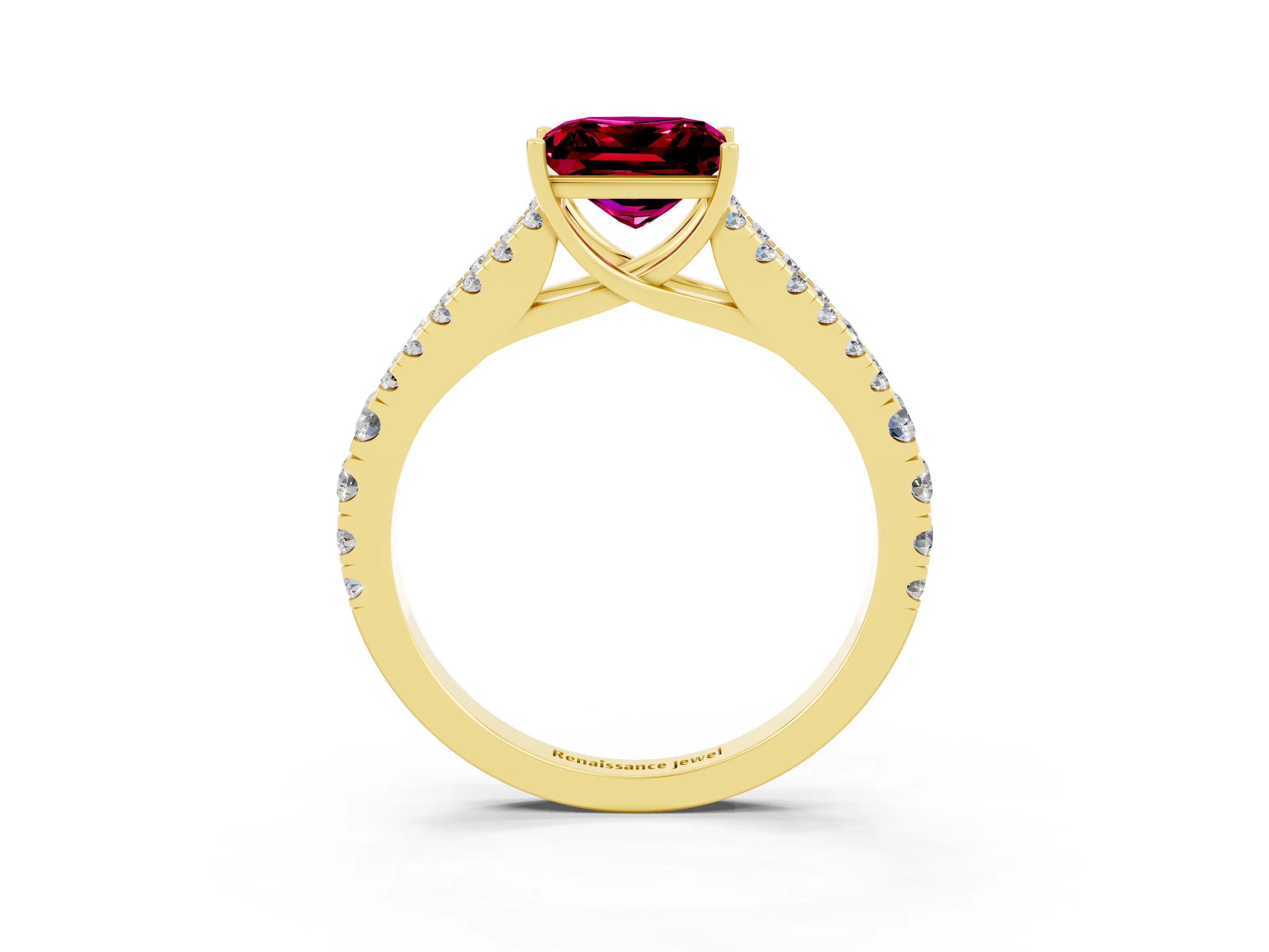 Yellow gold Princess Cut Cut Split Shank Pave Diamond Engagement Ring with Four-Prong Setting_3