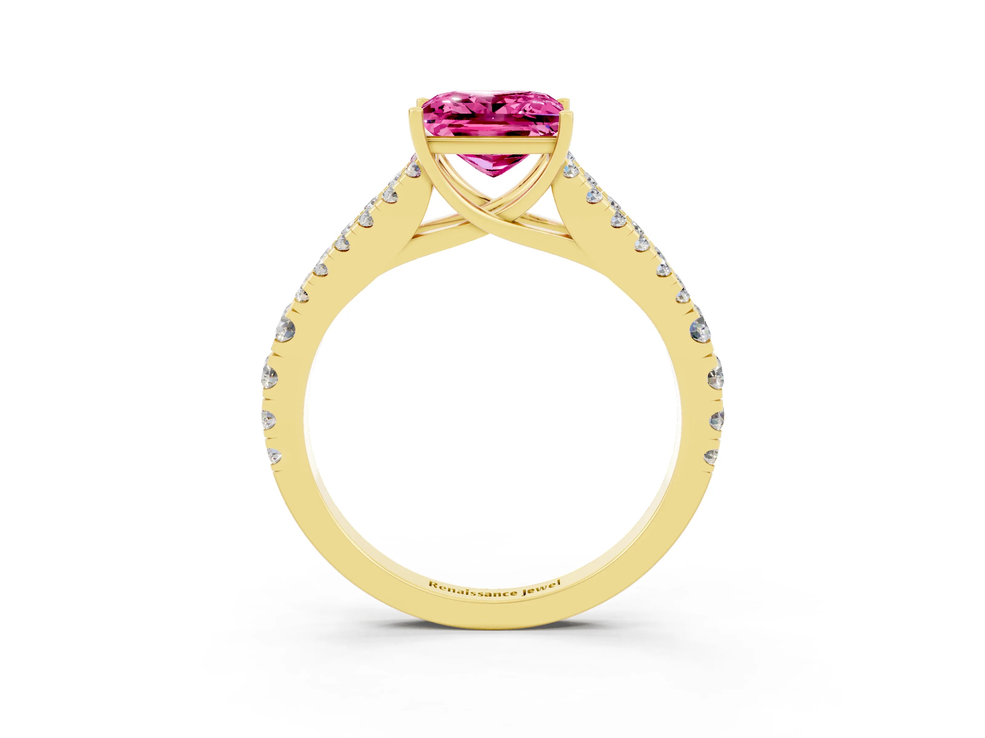 Yellow gold Princess Cut Cut Split Shank Pave Diamond Engagement Ring with Four-Prong Setting_3