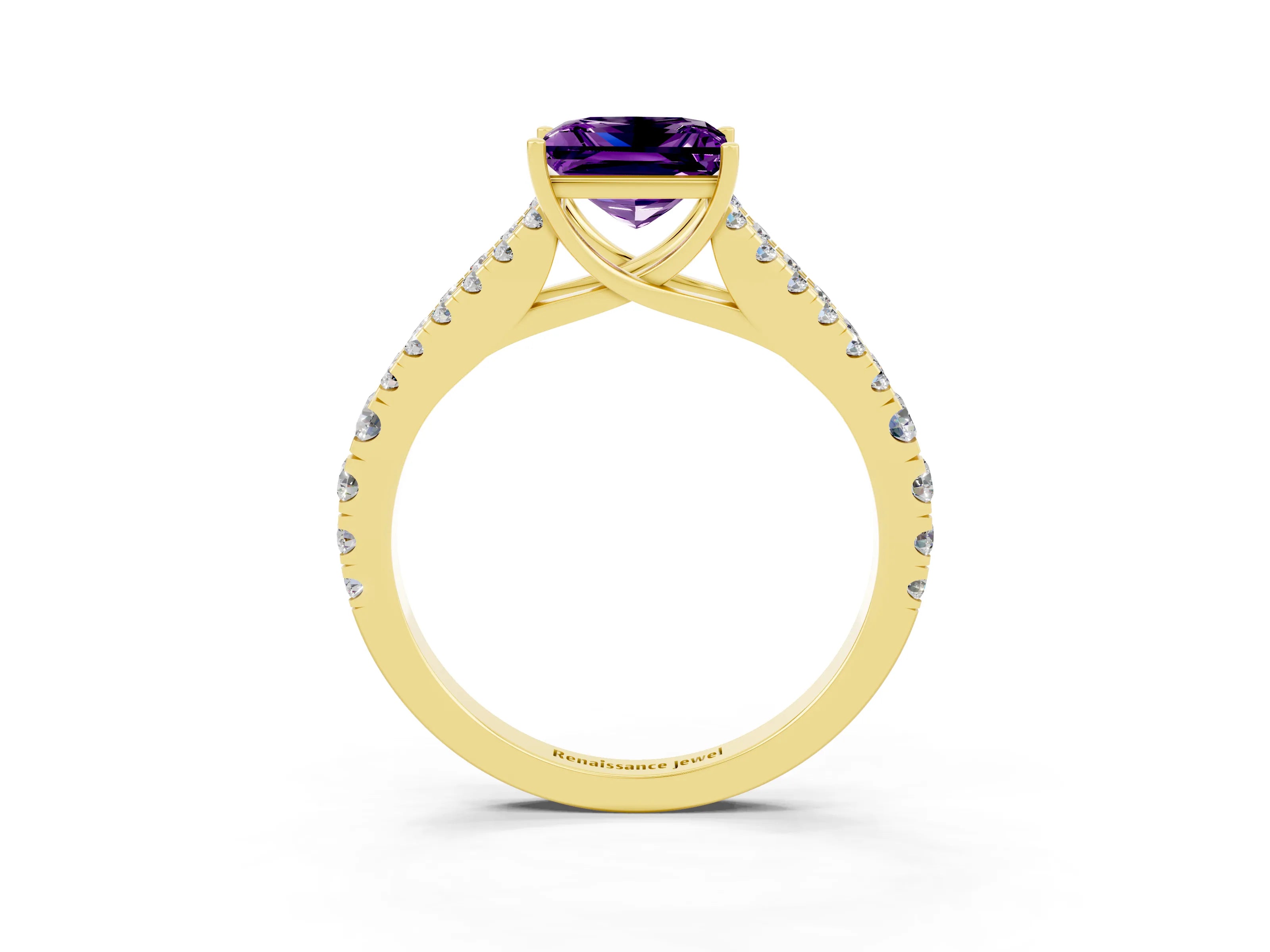 Yellow gold Princess Cut Cut Split Shank Pave Diamond Engagement Ring with Four-Prong Setting_3