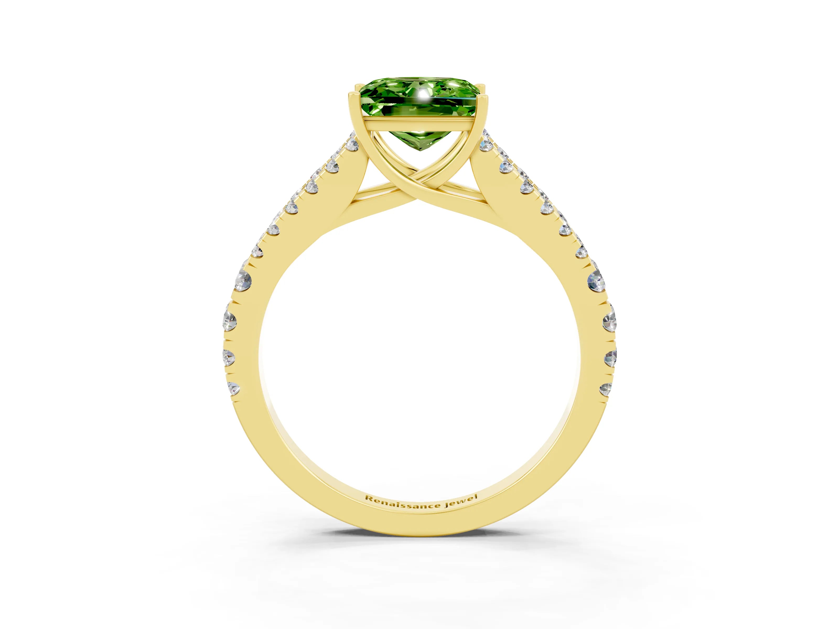 Yellow gold Princess Cut Cut Split Shank Pave Diamond Engagement Ring with Four-Prong Setting_3