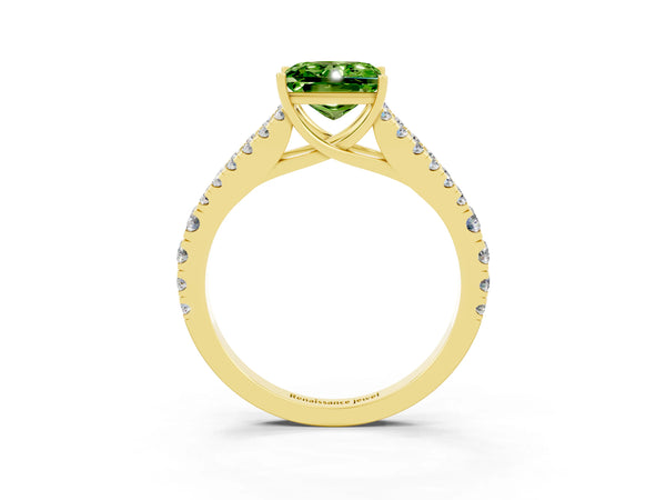 Yellow gold Princess Cut Cut Split Shank Pave Diamond Engagement Ring with Four-Prong Setting