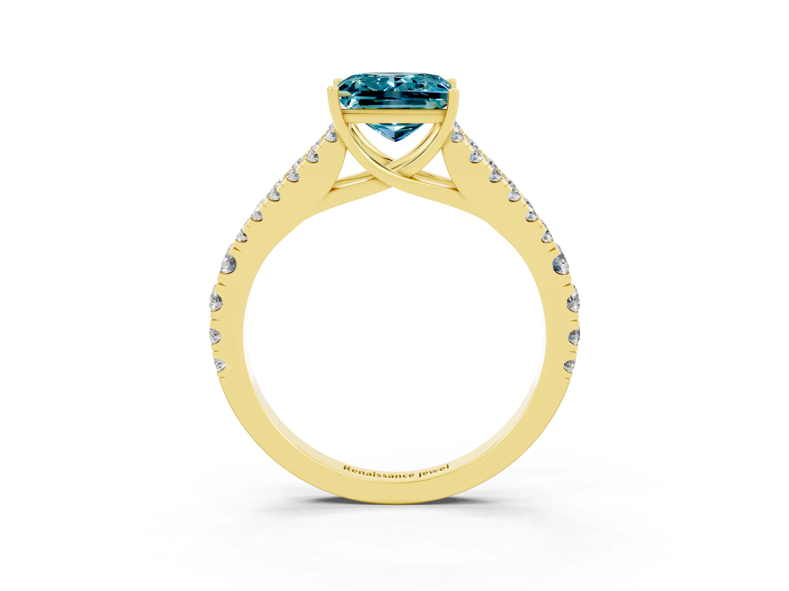 Yellow gold Princess Cut Cut Split Shank Pave Diamond Engagement Ring with Four-Prong Setting_3