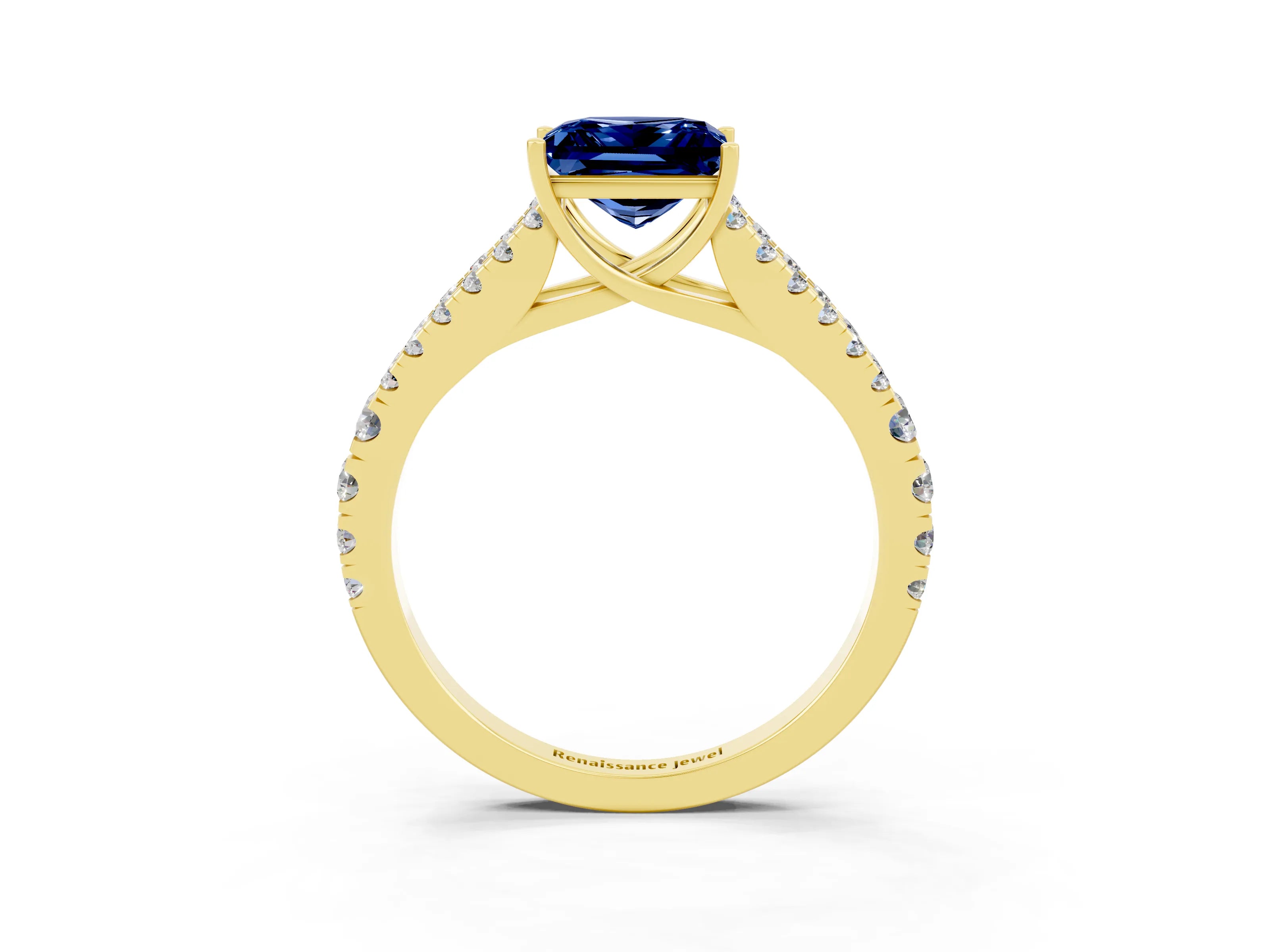 Yellow gold Princess Cut Cut Split Shank Pave Diamond Engagement Ring with Four-Prong Setting_3