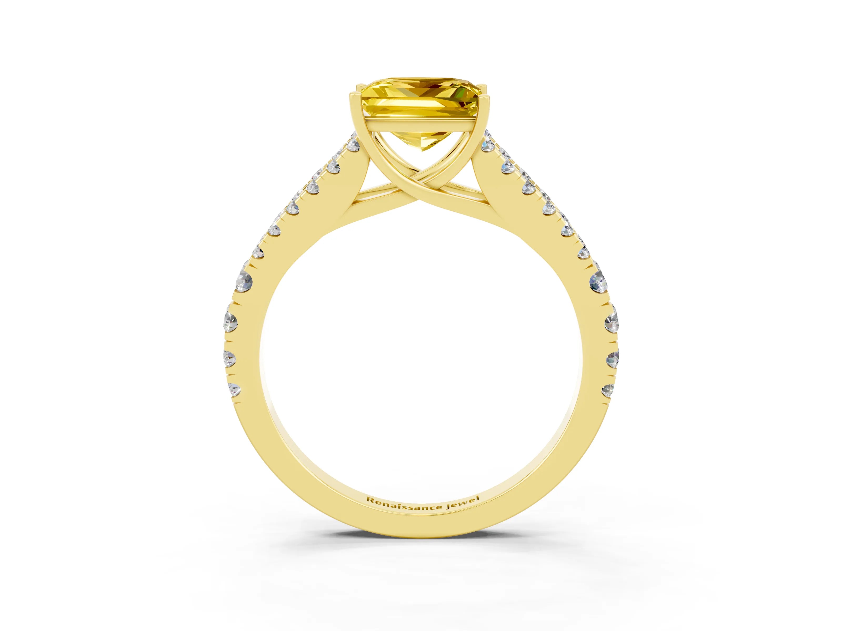 Yellow gold Princess Cut Cut Split Shank Pave Diamond Engagement Ring with Four-Prong Setting_3