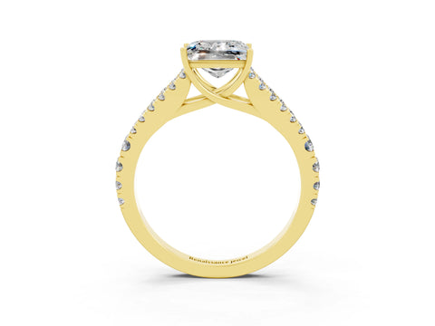 Yellow gold Princess Cut Cut Split Shank Pave Diamond Engagement Ring with Four-Prong Setting_3