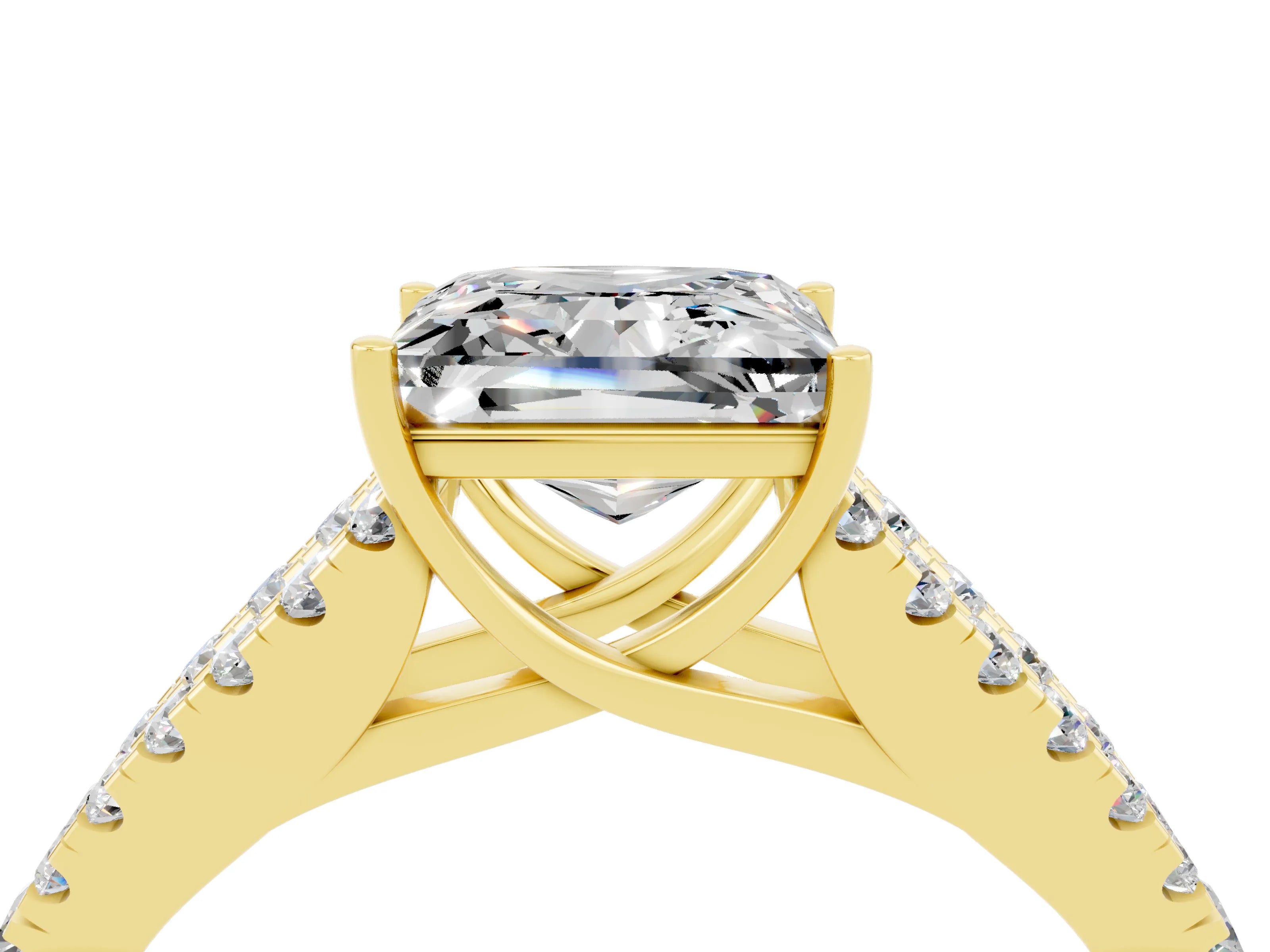 Yellow gold Princess Cut Cut Split Shank Pave Diamond Engagement Ring with Four-Prong Setting_4
