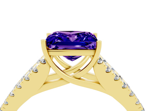 Yellow gold Princess Cut Cut Split Shank Pave Diamond Engagement Ring with Four-Prong Setting_4
