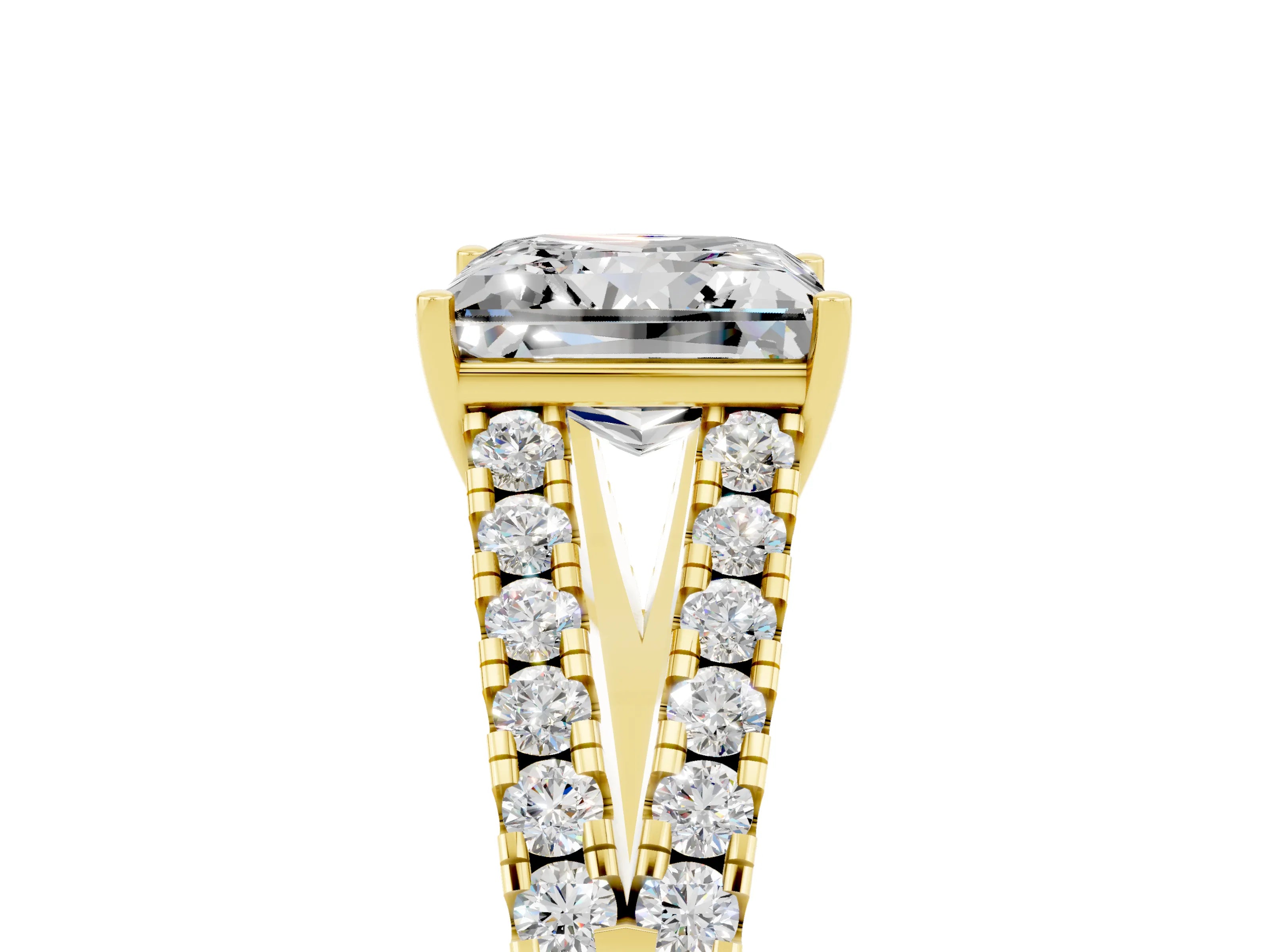 Yellow gold Princess Cut Cut Split Shank Pave Diamond Engagement Ring with Four-Prong Setting_5