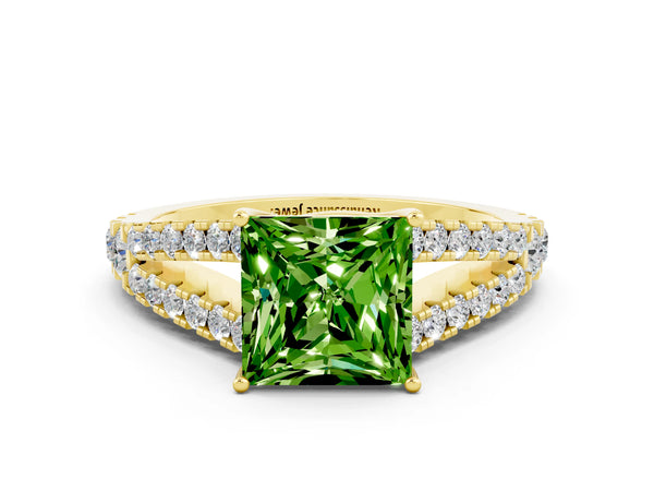 Yellow gold Princess Cut Cut Split Shank Pave Diamond Engagement Ring with Four-Prong Setting