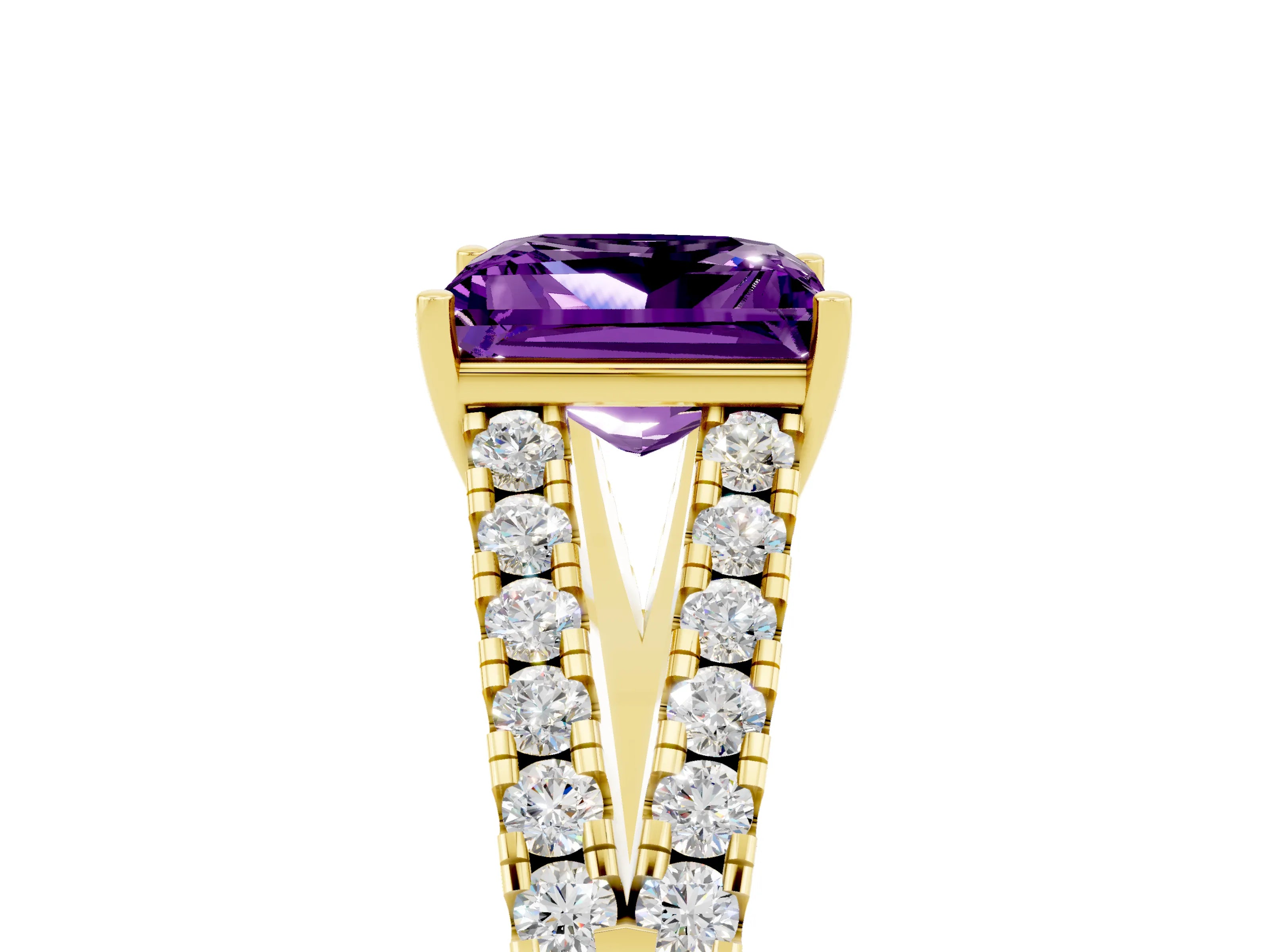 Yellow gold Princess Cut Cut Split Shank Pave Diamond Engagement Ring with Four-Prong Setting_5