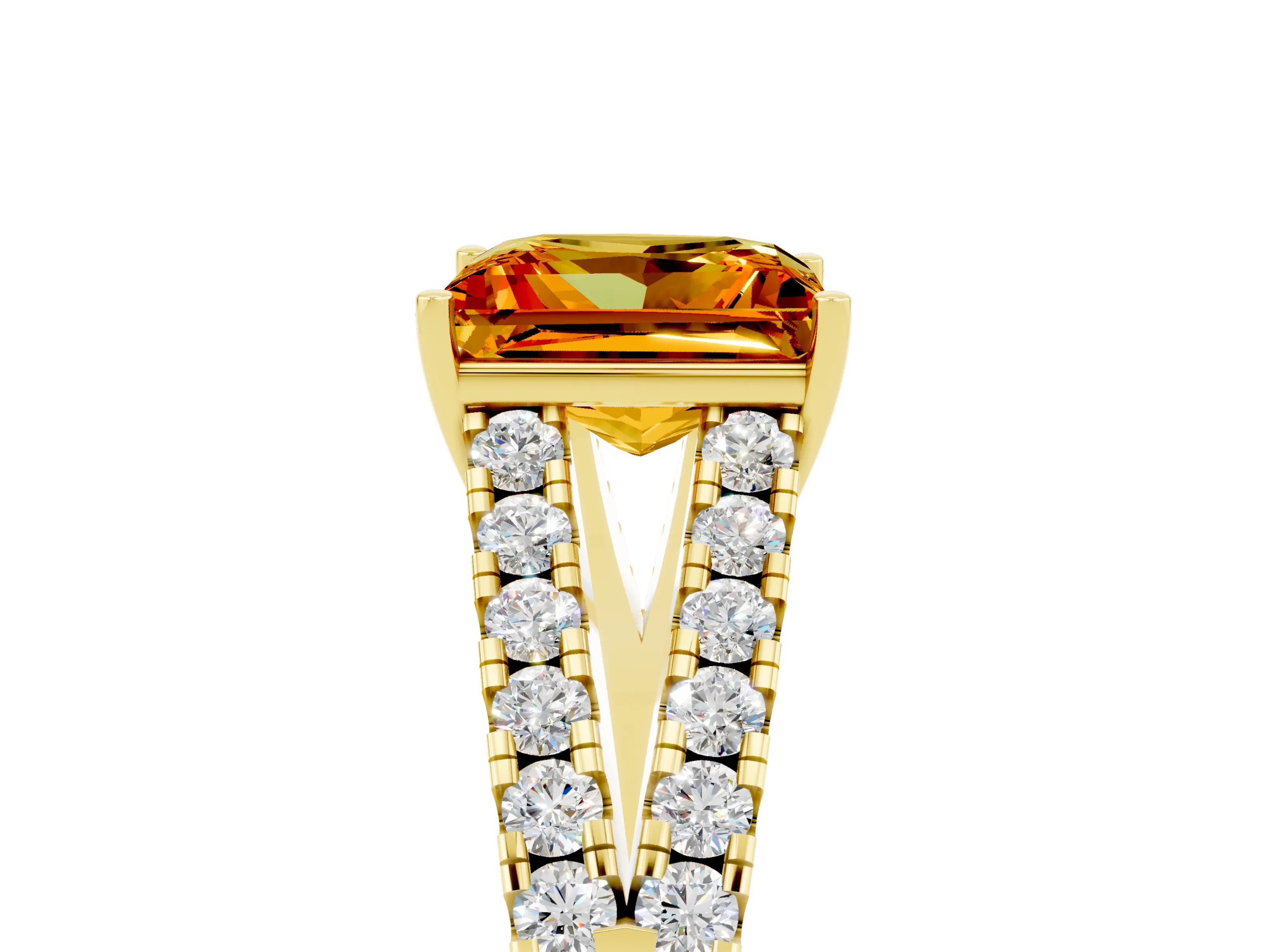 Yellow gold Princess Cut Cut Split Shank Pave Diamond Engagement Ring with Four-Prong Setting_5