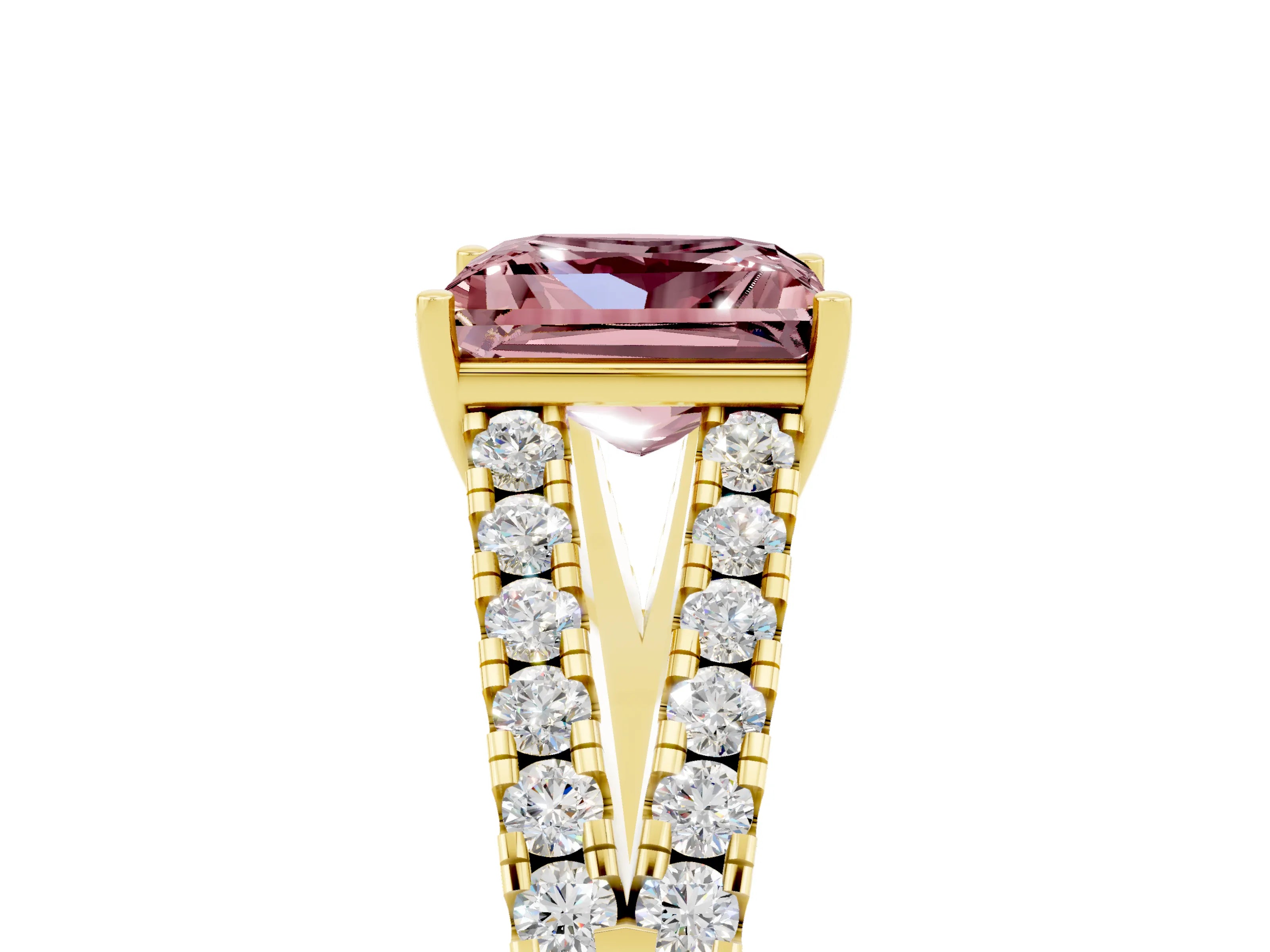 Yellow gold Princess Cut Cut Split Shank Pave Diamond Engagement Ring with Four-Prong Setting_5