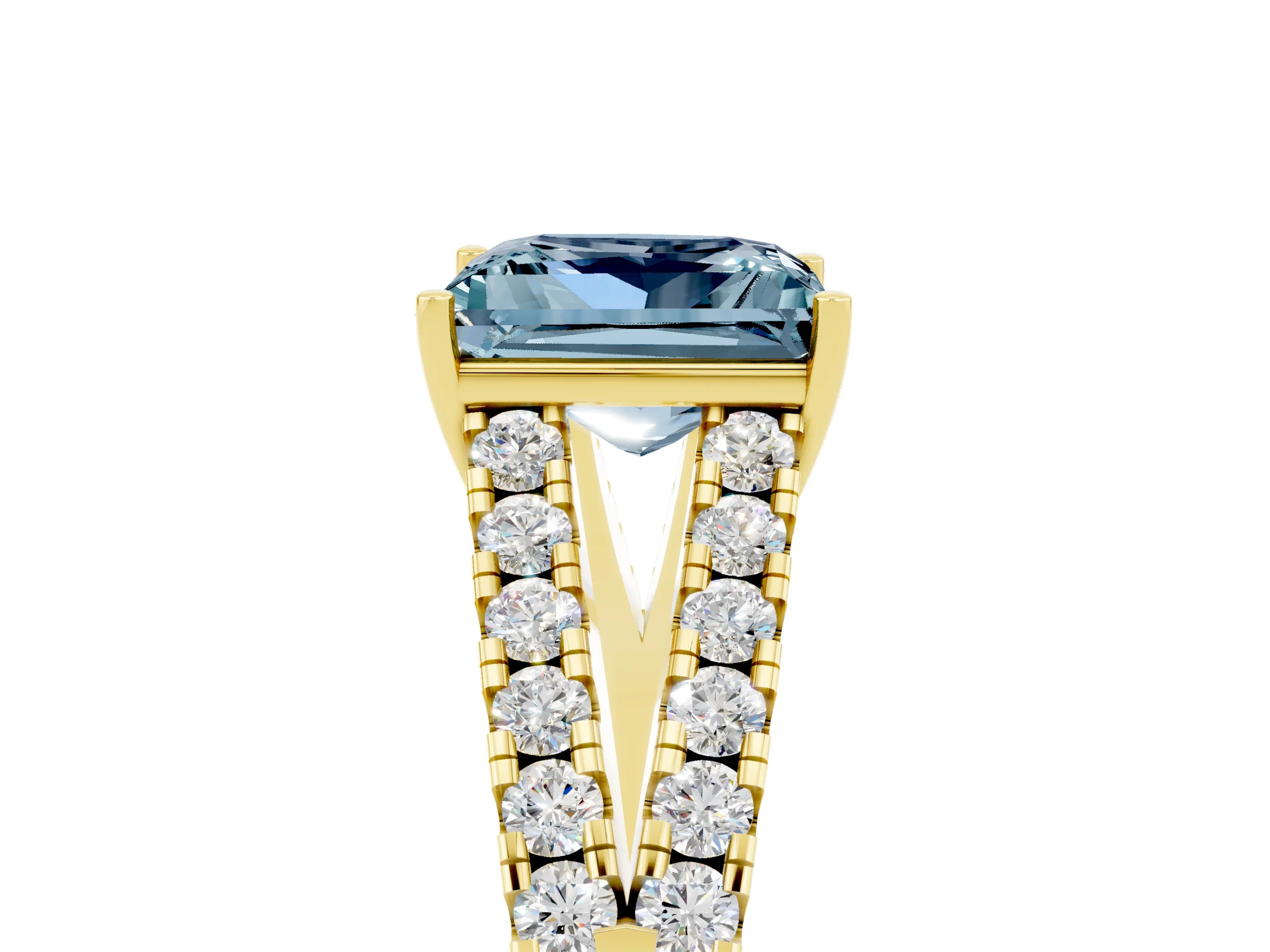 Yellow gold Princess Cut Cut Split Shank Pave Diamond Engagement Ring with Four-Prong Setting_5